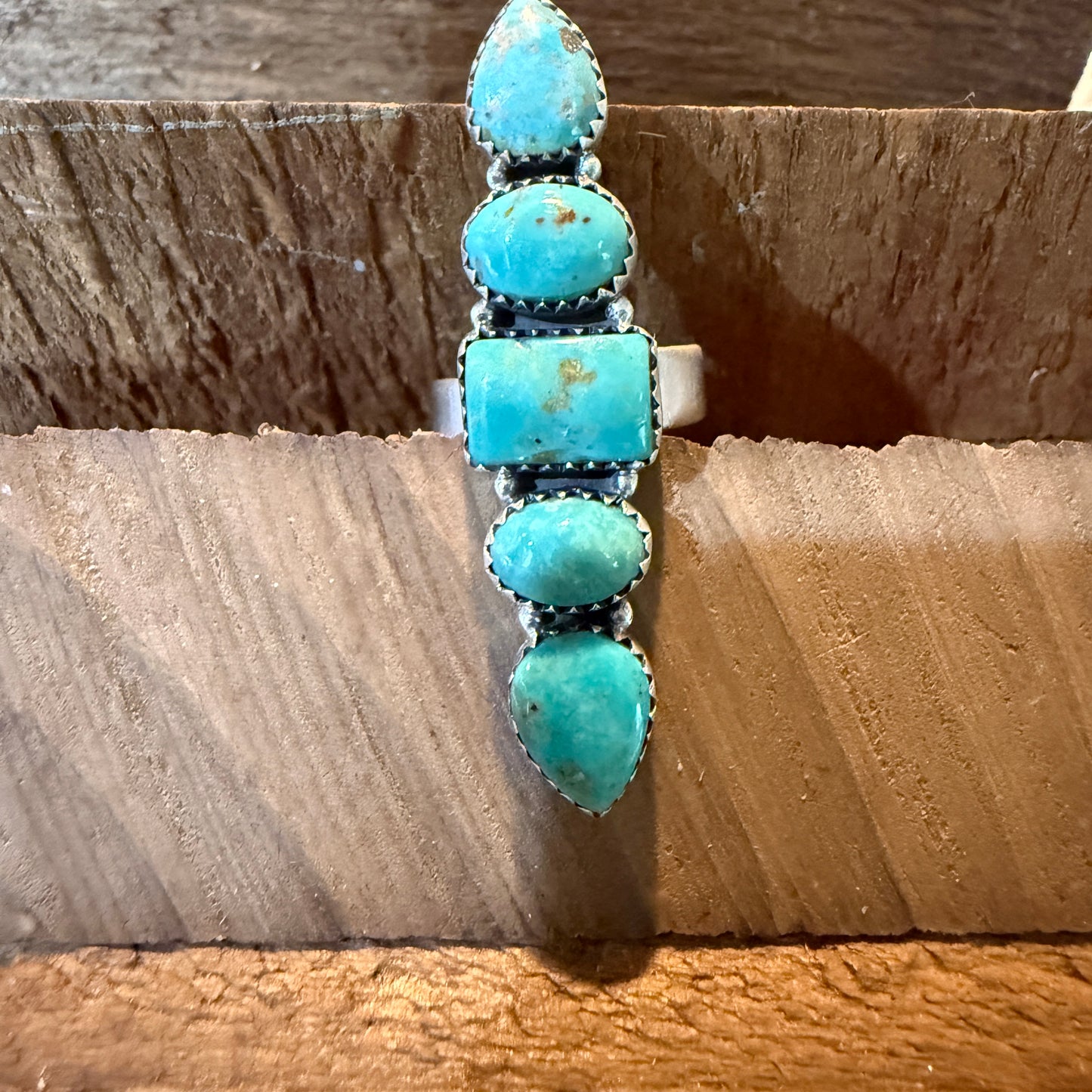 Pilot Mountain Turquoise Five Stone Adjustable Ring Sterling Silver
