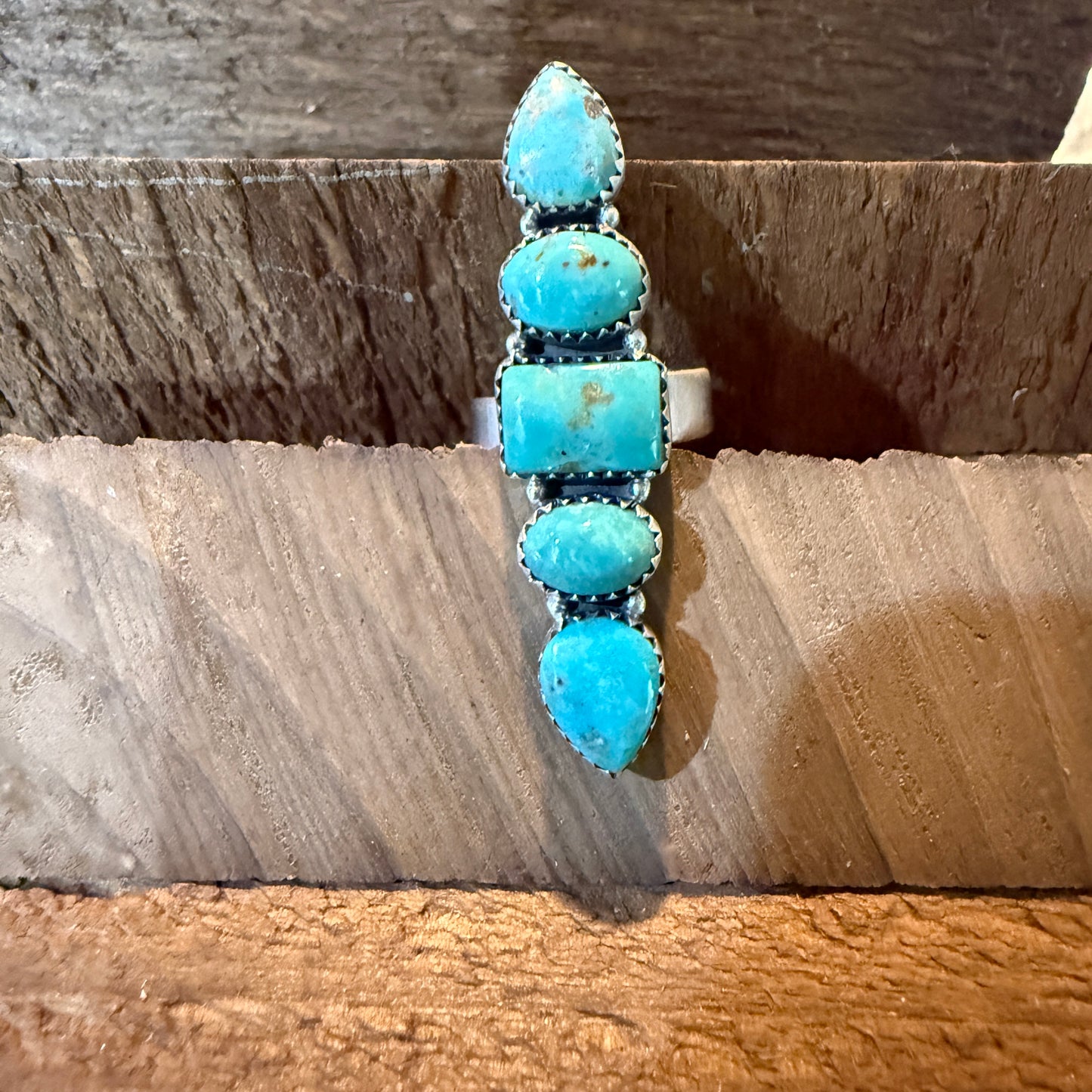 Pilot Mountain Turquoise Five Stone Adjustable Ring Sterling Silver