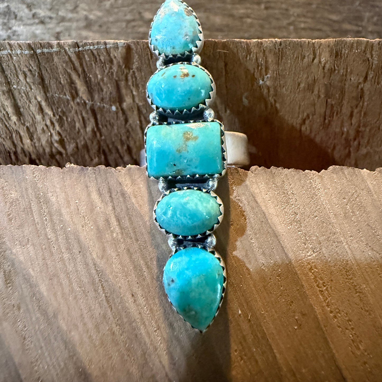 Pilot Mountain Turquoise Five Stone Adjustable Ring Sterling Silver