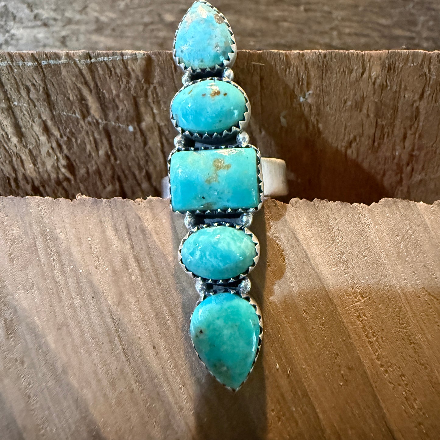 Pilot Mountain Turquoise Five Stone Adjustable Ring Sterling Silver
