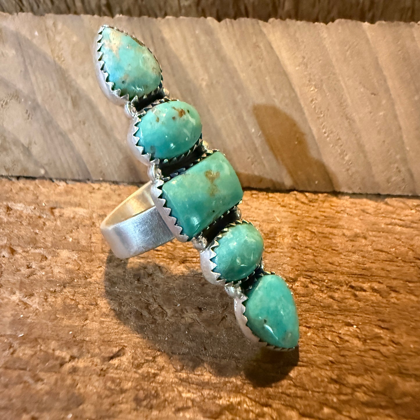 Pilot Mountain Turquoise Five Stone Adjustable Ring Sterling Silver