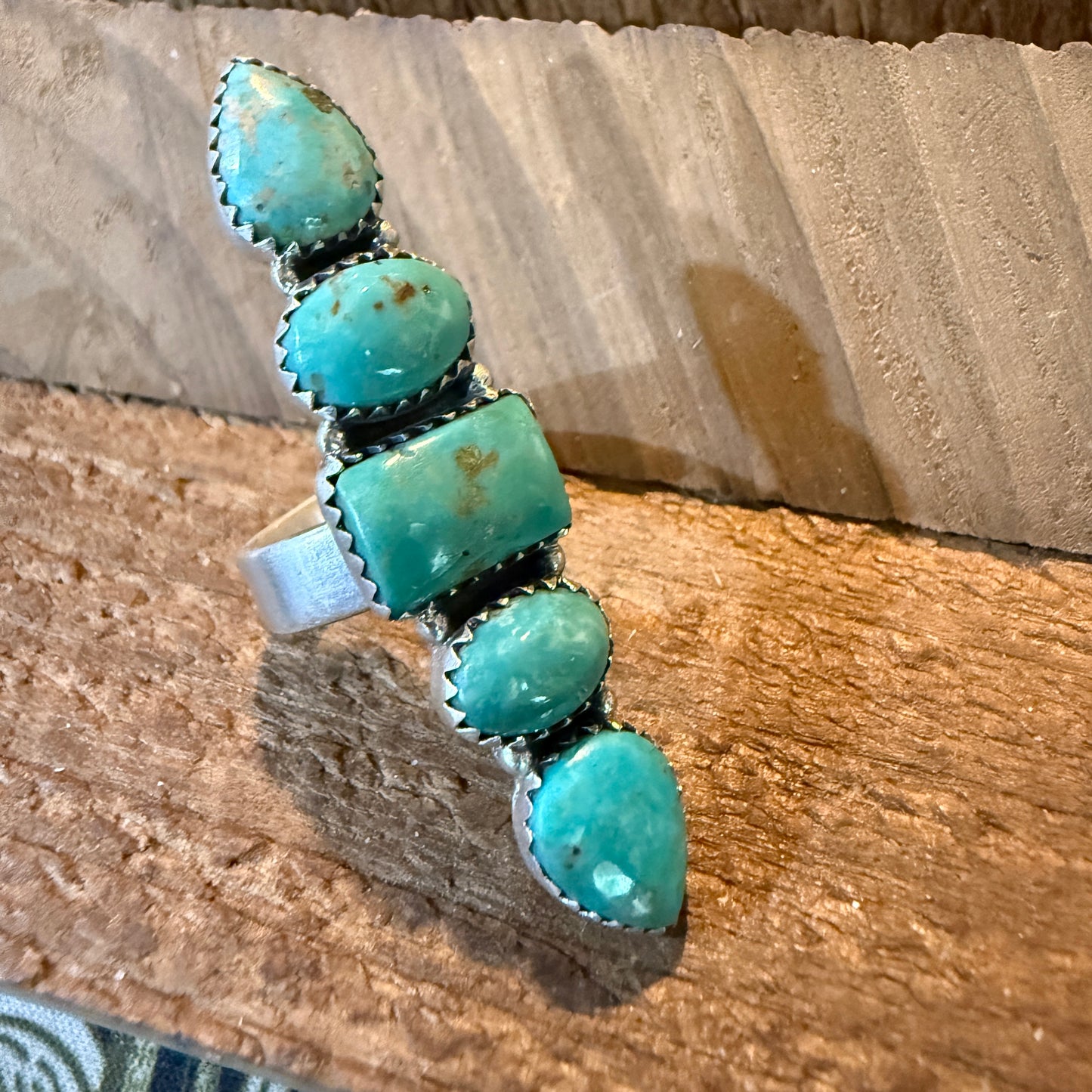Pilot Mountain Turquoise Five Stone Adjustable Ring Sterling Silver