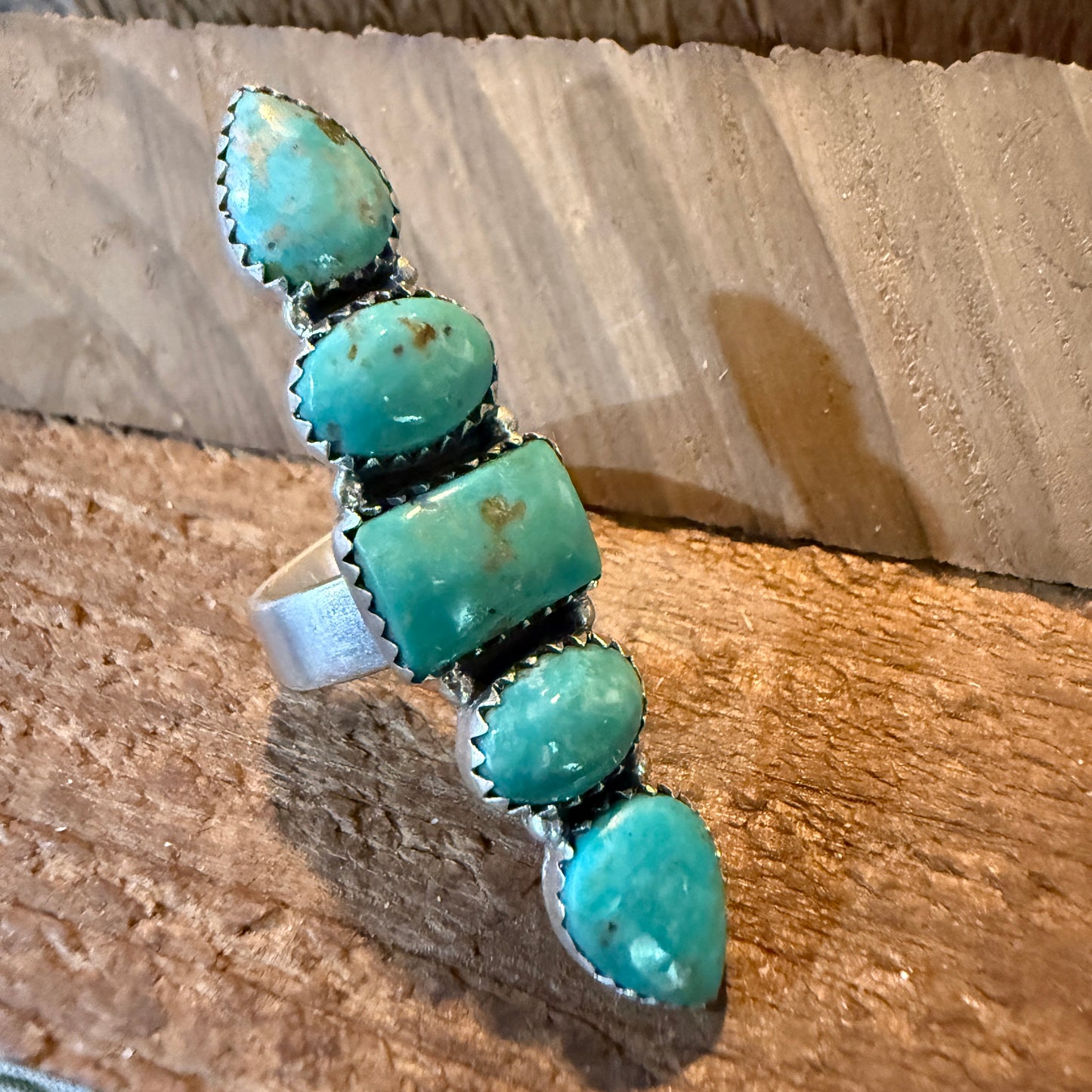 Pilot Mountain Turquoise Five Stone Adjustable Ring Sterling Silver
