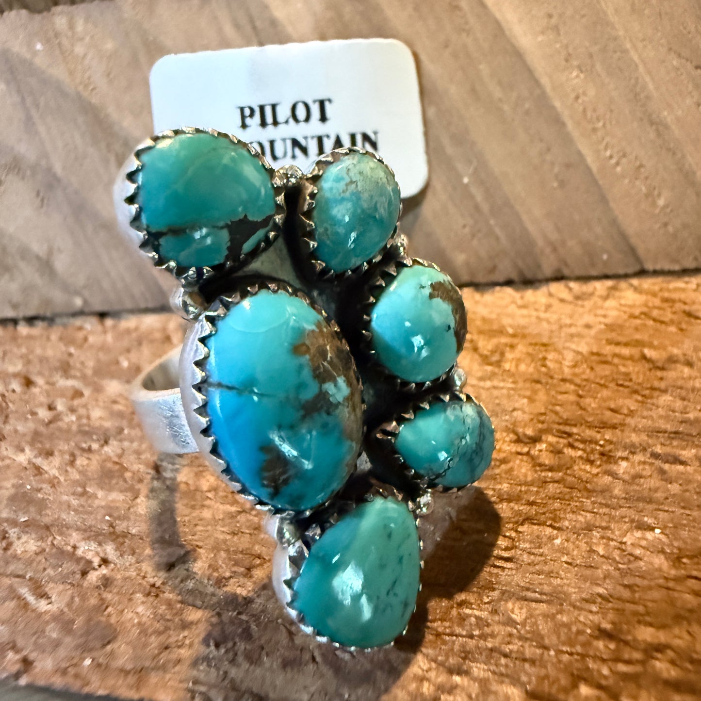 Pilot Mountain Turquoise Gemstone Adjustable Statement Ring Sterling Silver