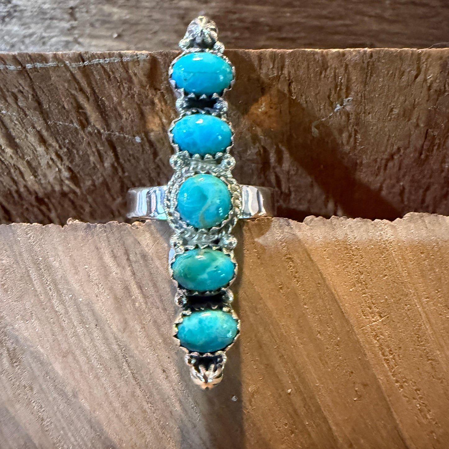 Mohave Style Pilot Mountain Turquoise Adjustable Ring Sterling Silver