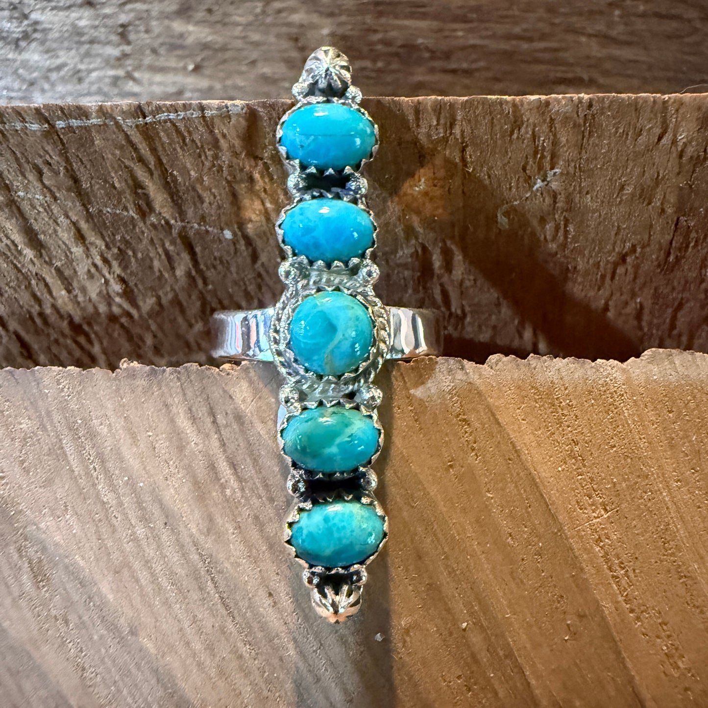 Mohave Style Pilot Mountain Turquoise Adjustable Ring Sterling Silver