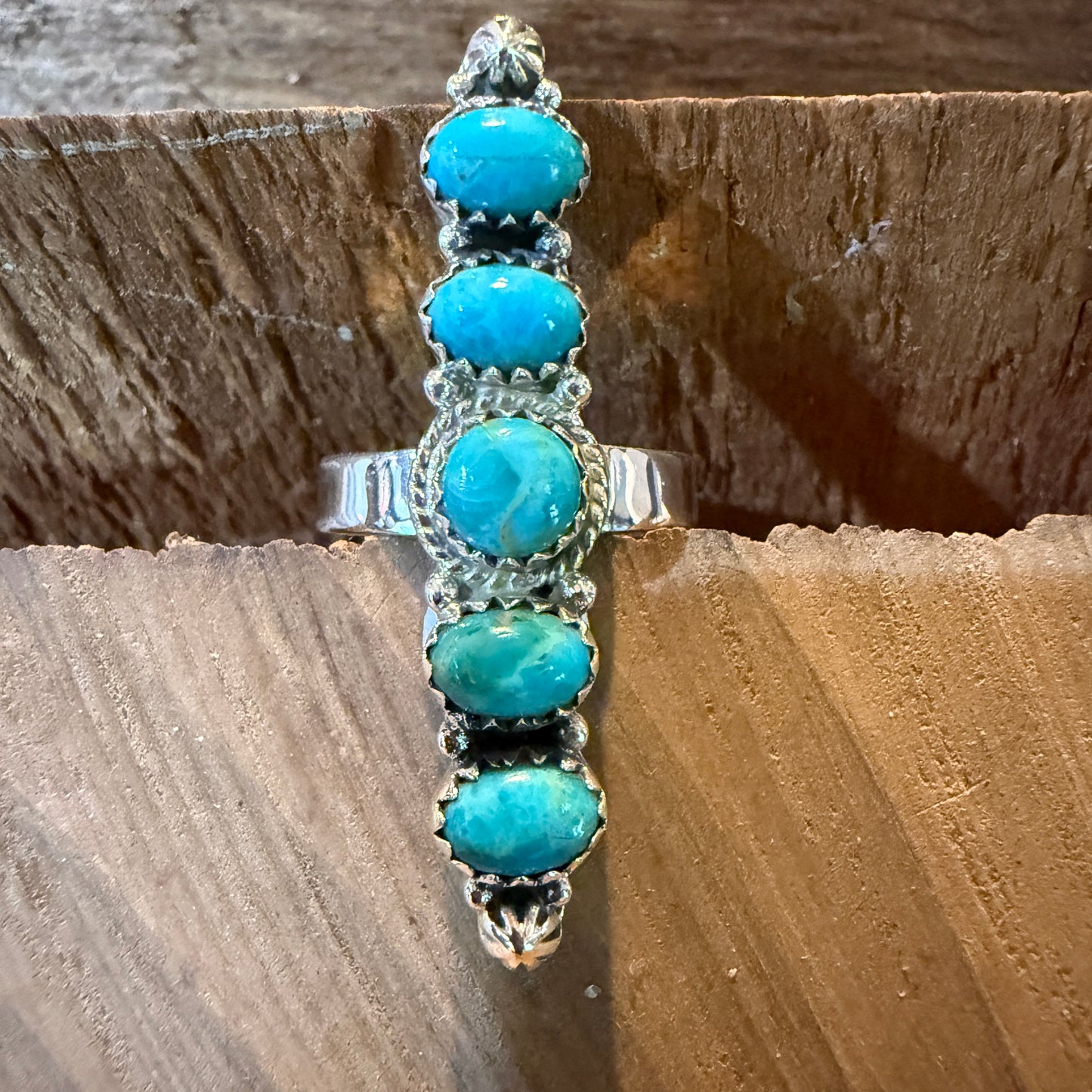 Mohave Style Pilot Mountain Turquoise Adjustable Ring Sterling Silver