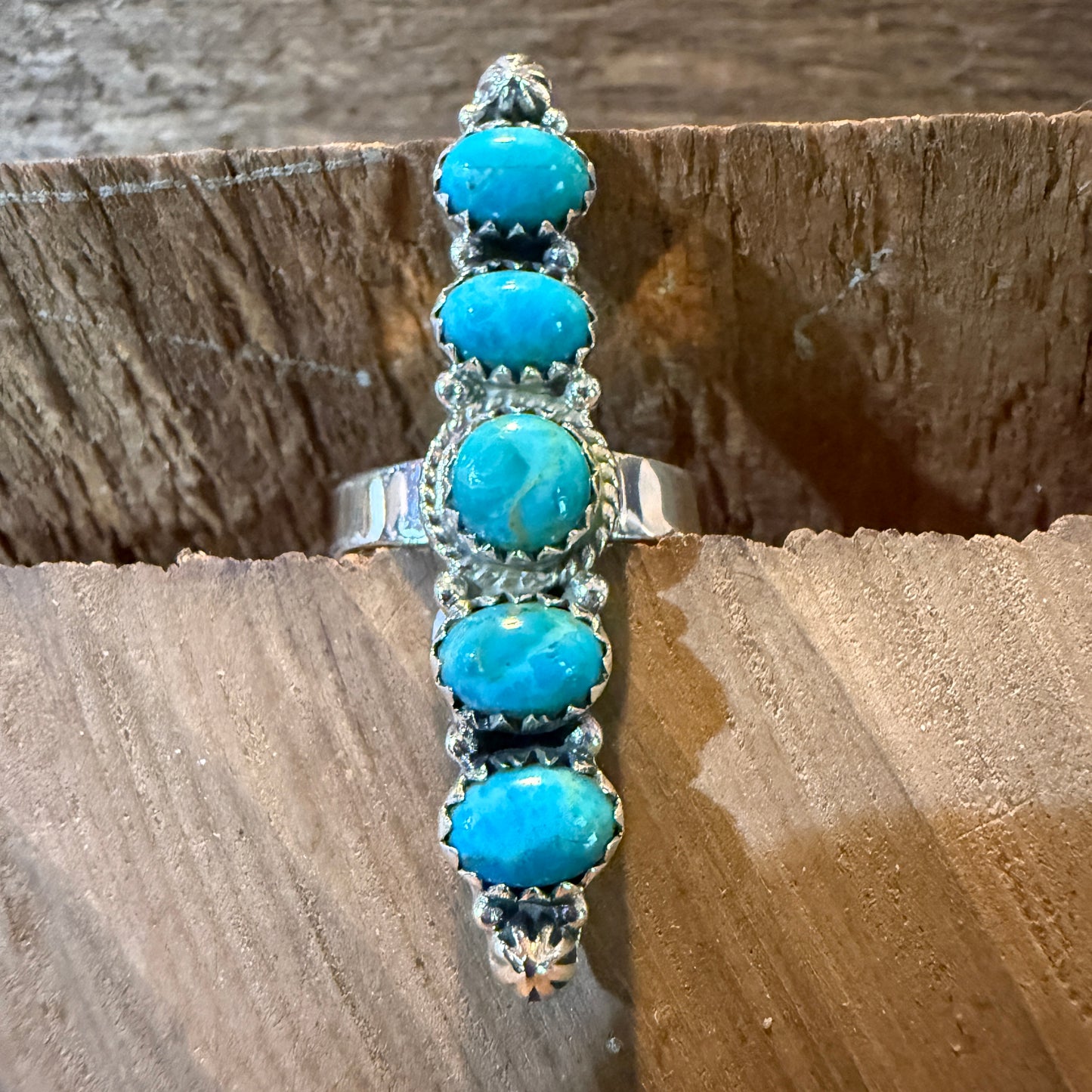 Mohave Style Pilot Mountain Turquoise Adjustable Ring Sterling Silver