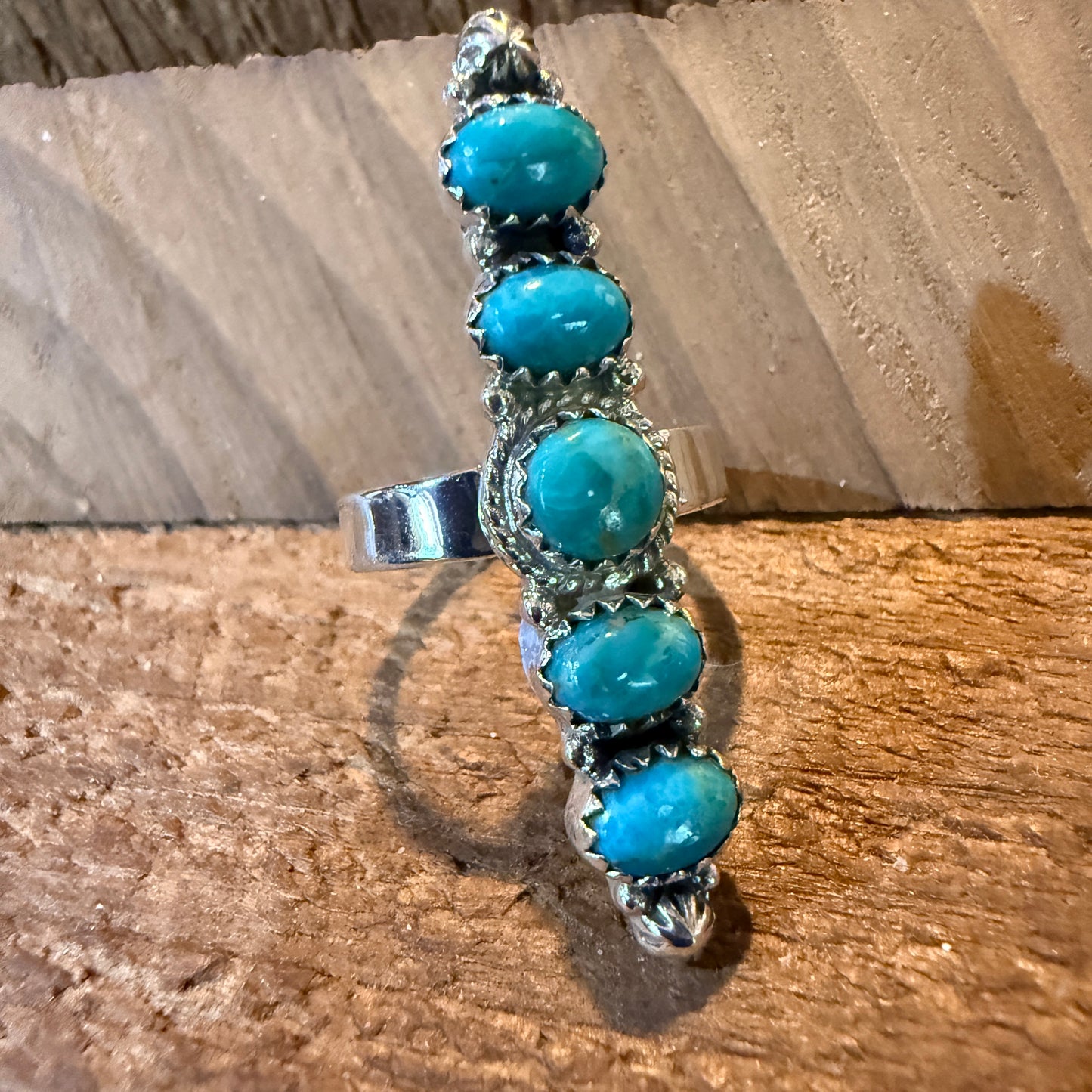 Mohave Style Pilot Mountain Turquoise Adjustable Ring Sterling Silver