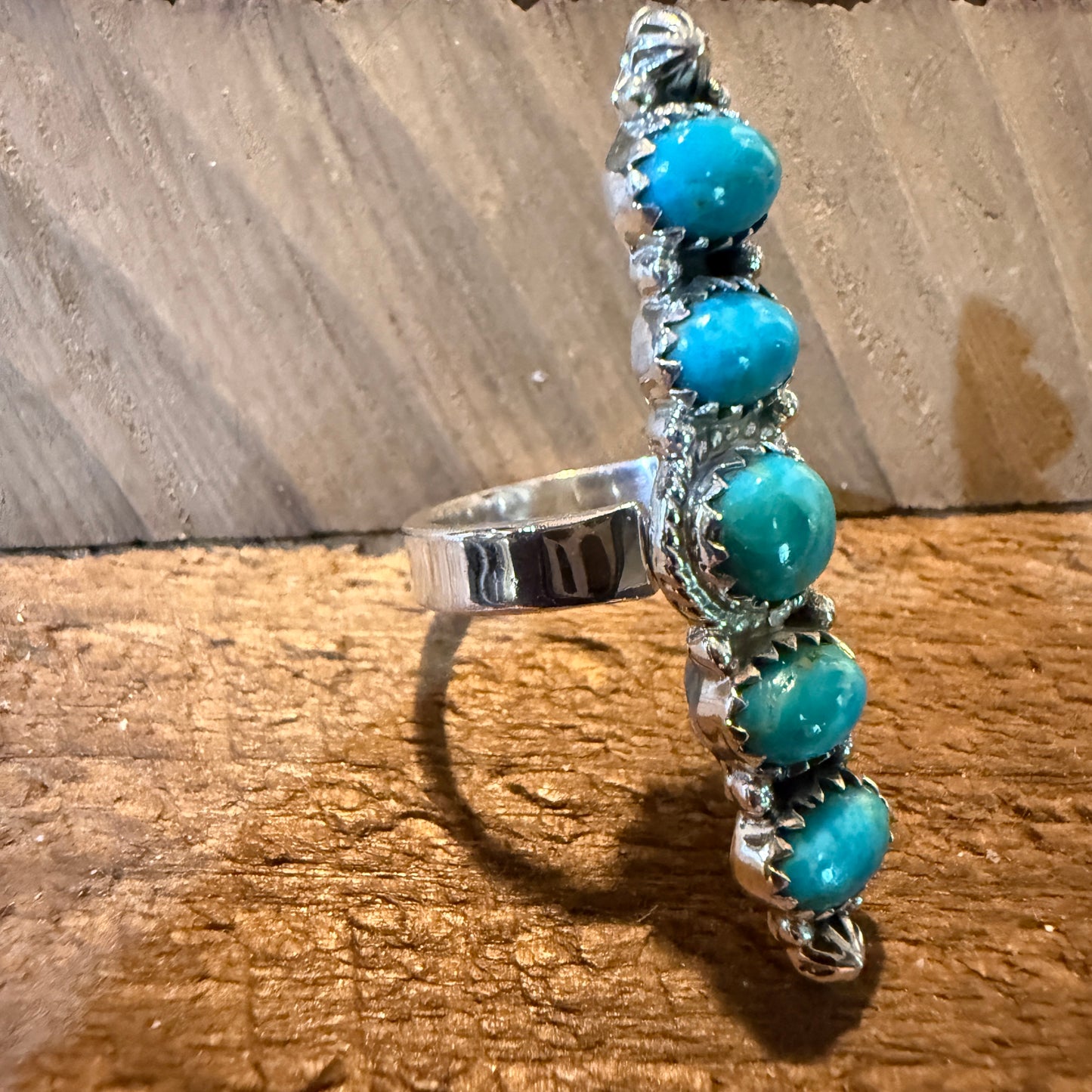 Mohave Style Pilot Mountain Turquoise Adjustable Ring Sterling Silver