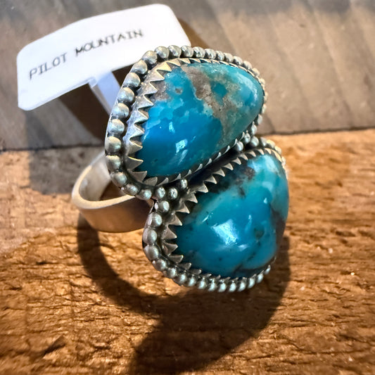 Mohave Style Pilot Mountain Turquoise Gemstone Adjustable Ring Sterling Silver Wild West Boho