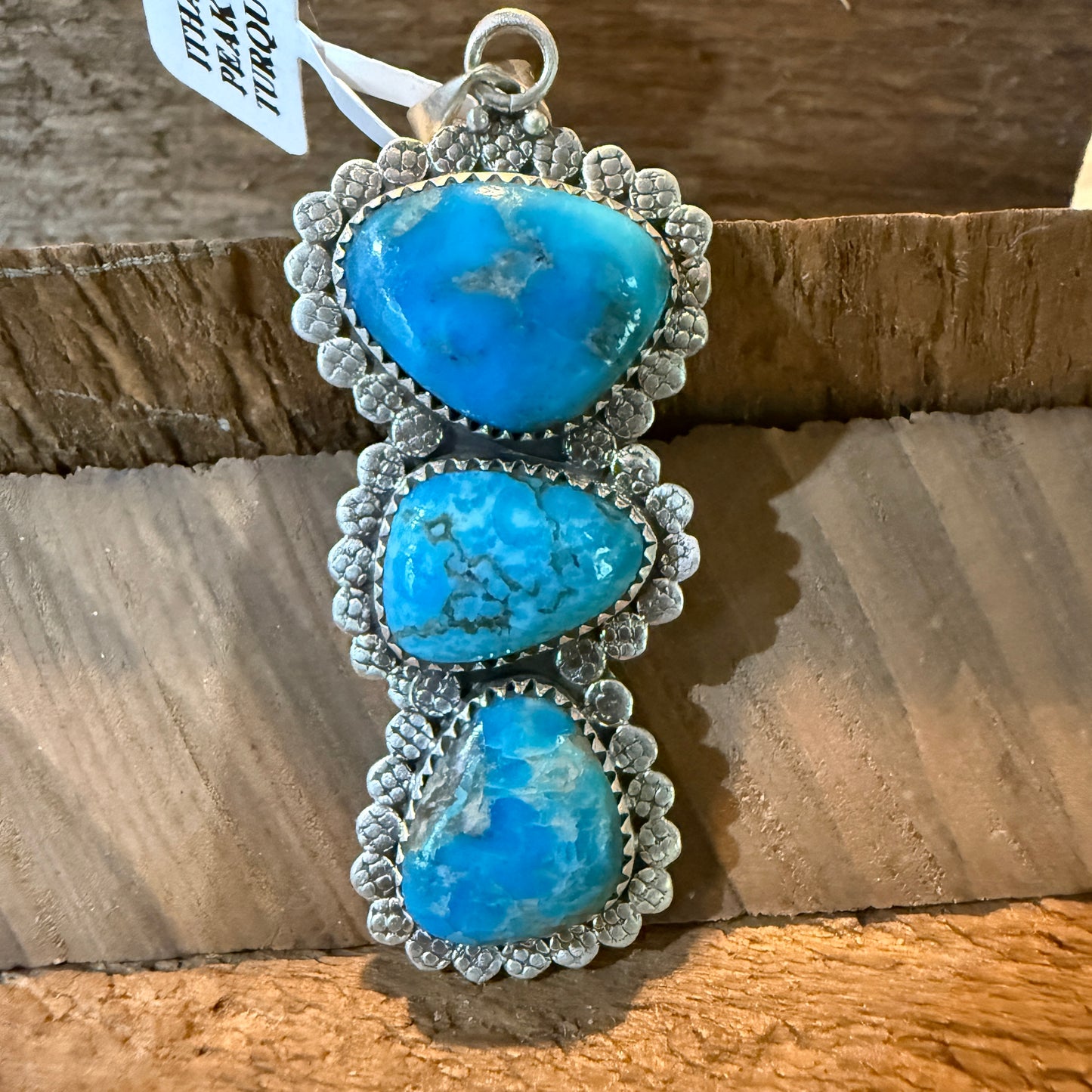 Mohave Style Ithaca Peak Turquoise Gemstone Three Stone Pendant