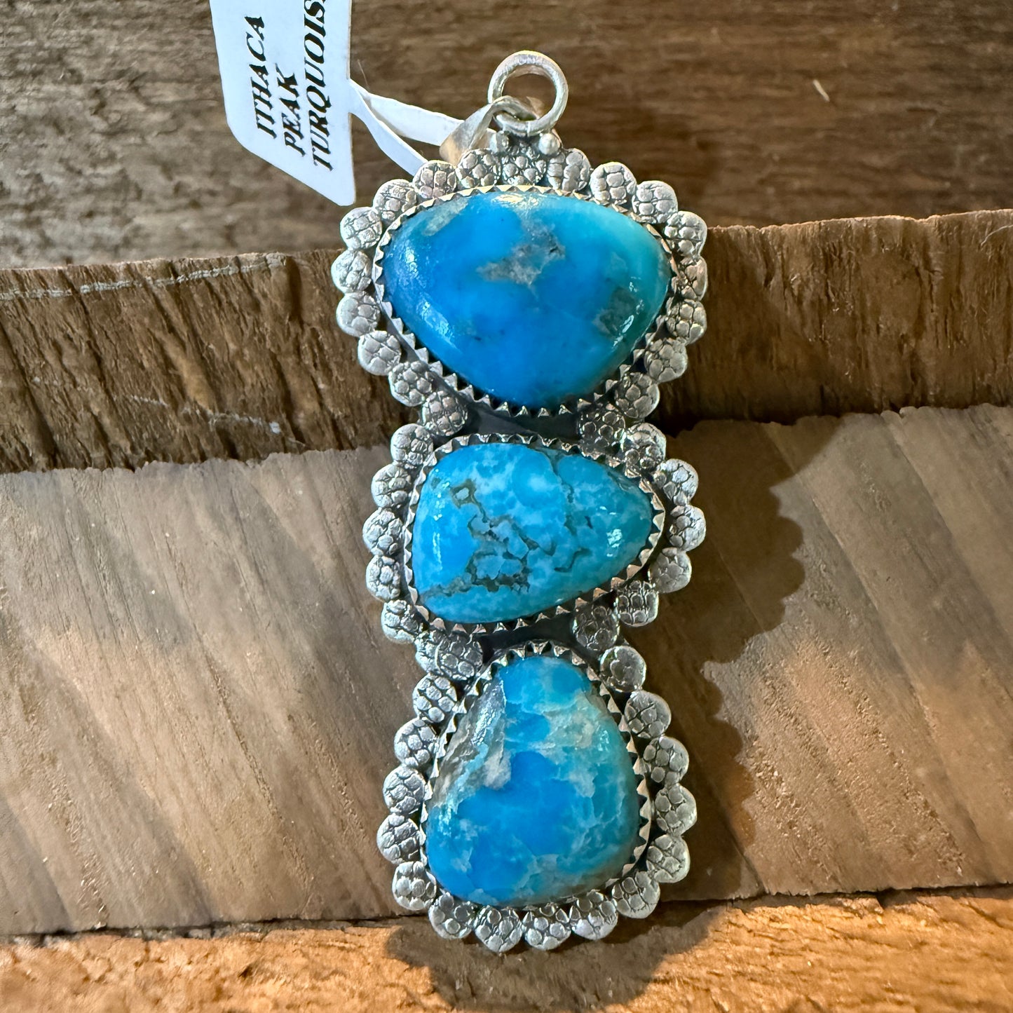 Mohave Style Ithaca Peak Turquoise Gemstone Three Stone Pendant