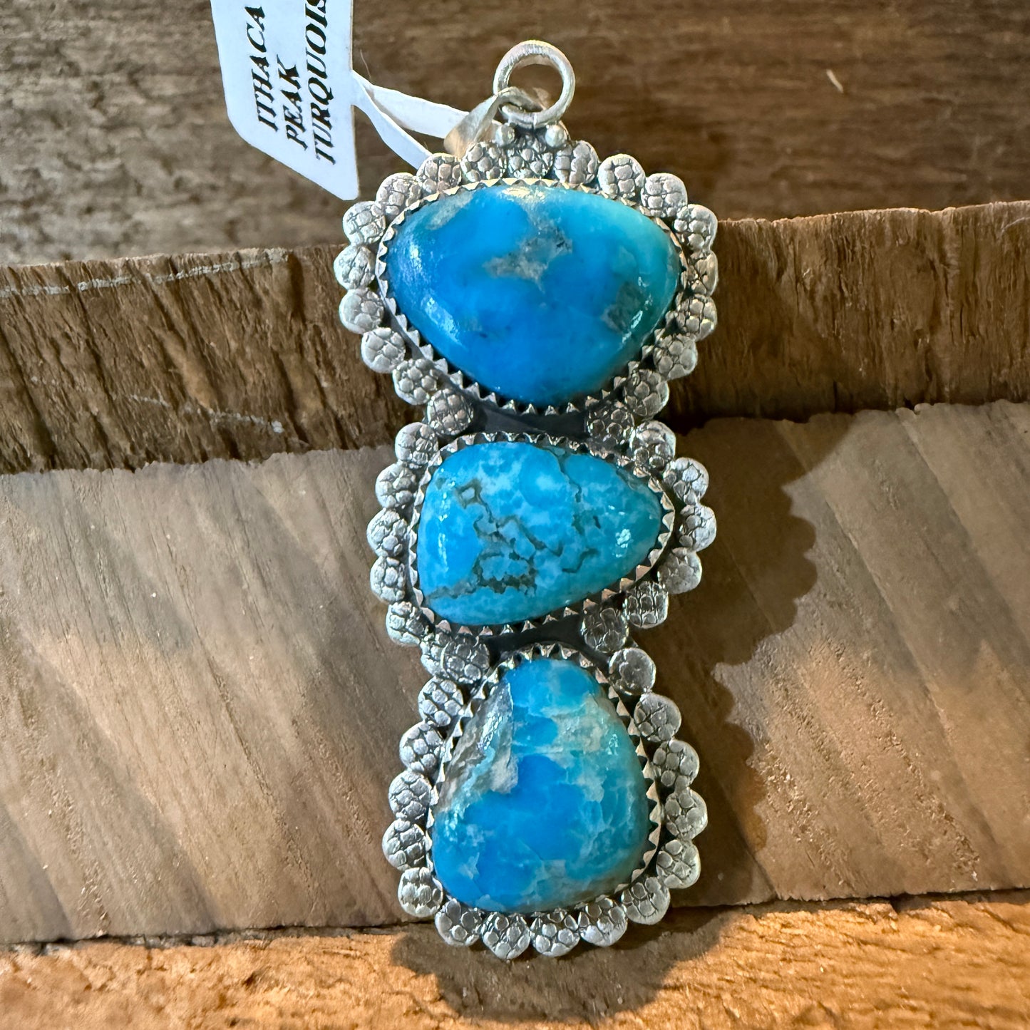 Mohave Style Ithaca Peak Turquoise Gemstone Three Stone Pendant