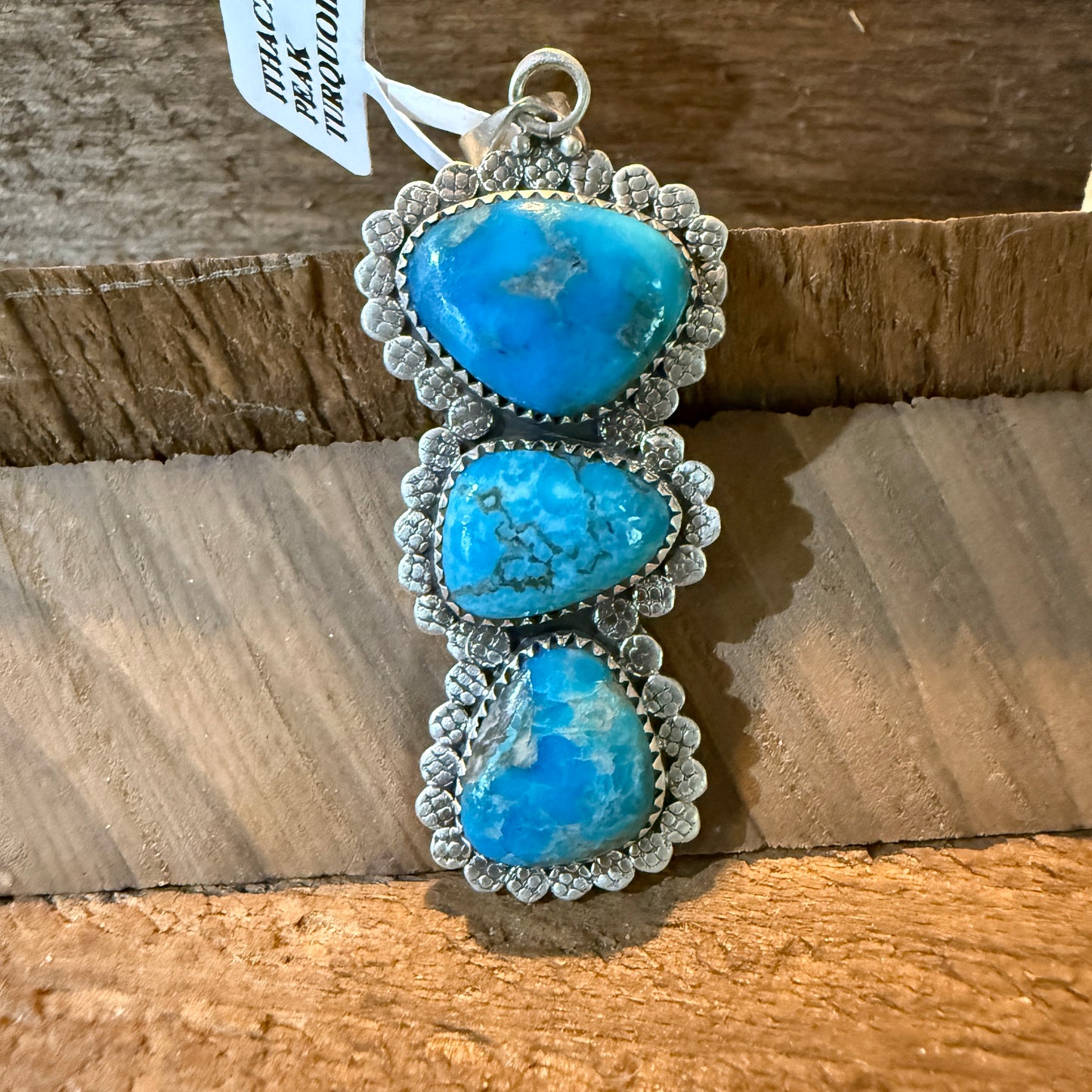 Mohave Style Ithaca Peak Turquoise Gemstone Three Stone Pendant