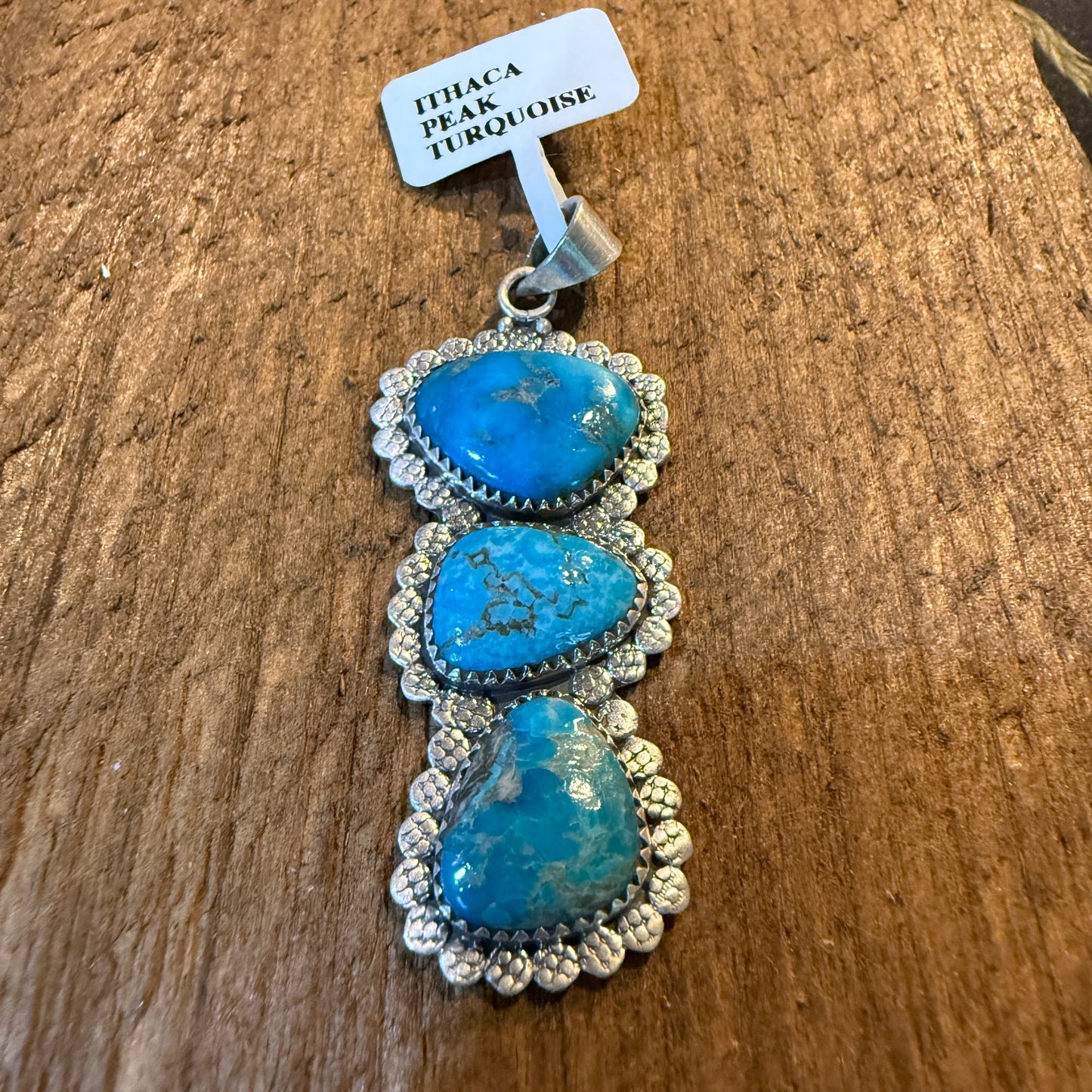 Mohave Style Ithaca Peak Turquoise Gemstone Three Stone Pendant