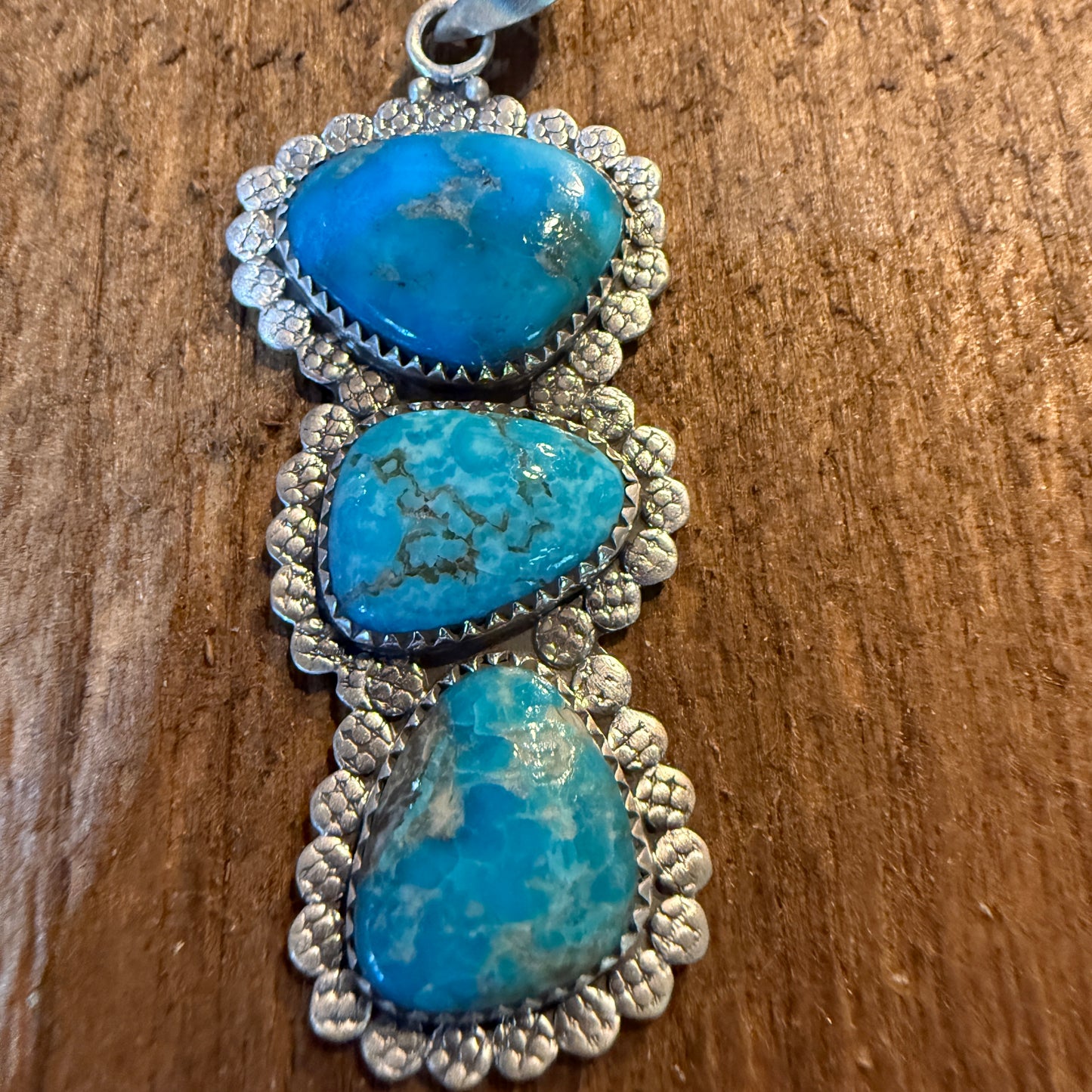 Mohave Style Ithaca Peak Turquoise Gemstone Three Stone Pendant