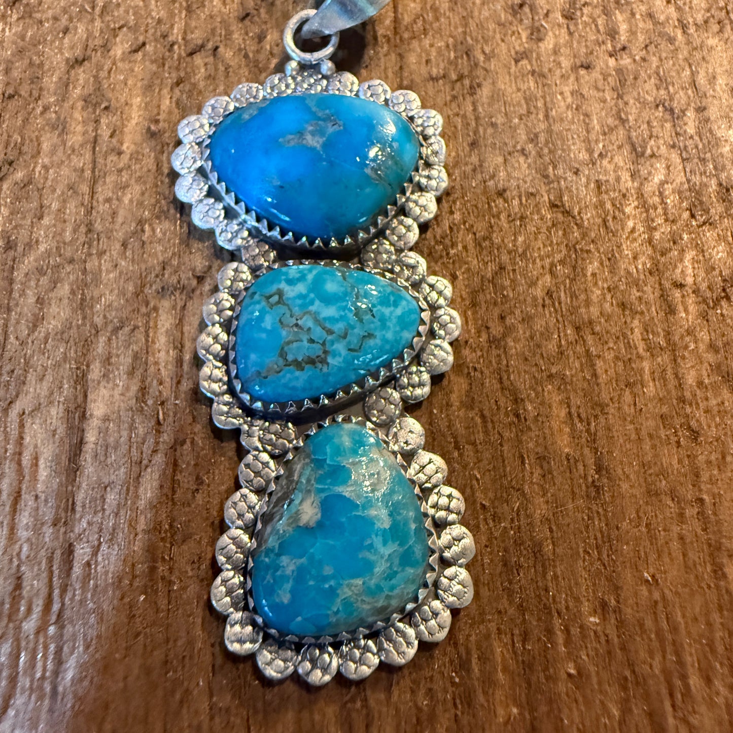 Mohave Style Ithaca Peak Turquoise Gemstone Three Stone Pendant