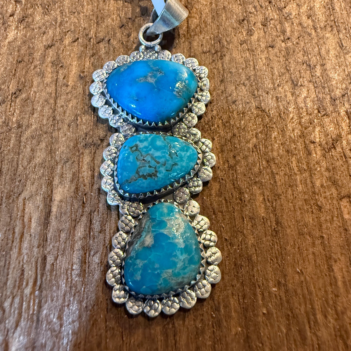 Mohave Style Ithaca Peak Turquoise Gemstone Three Stone Pendant