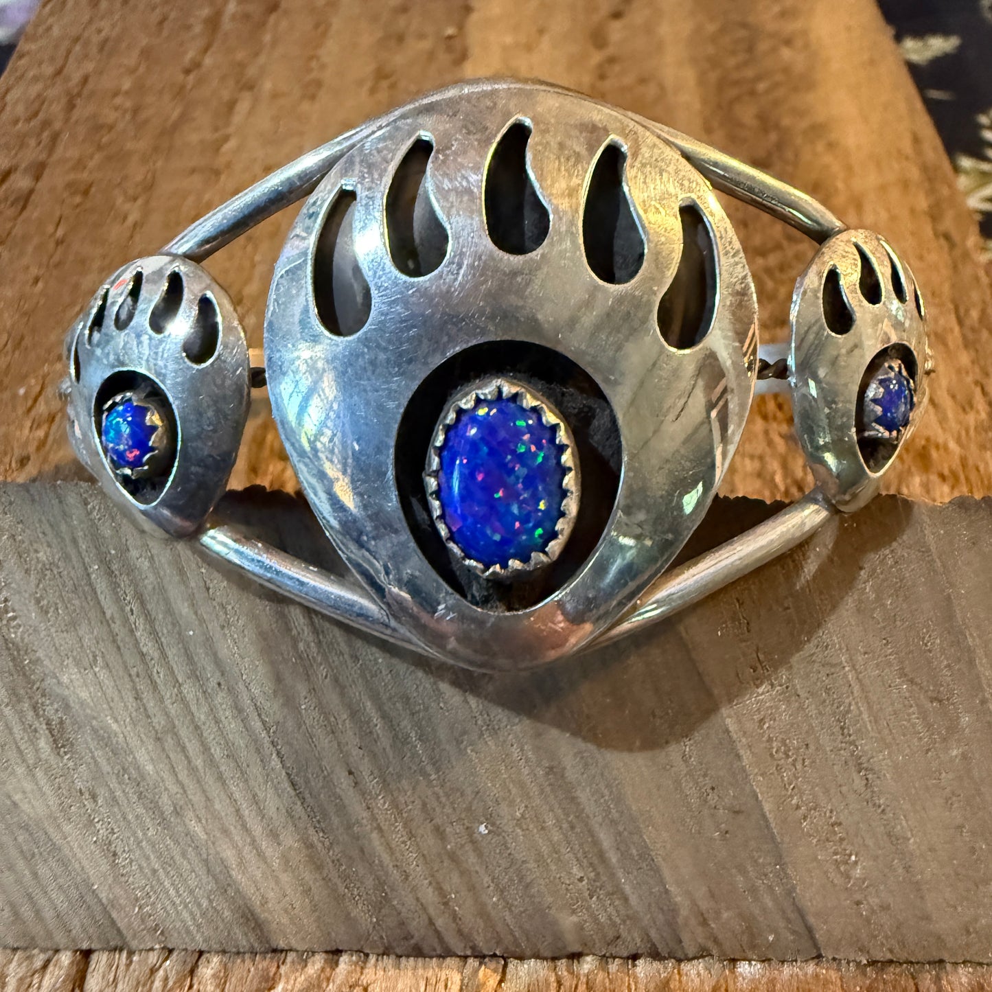 Navajo Style Bear Claw Wide Cuff Flexible Bangle Bracelet Sterling Silver