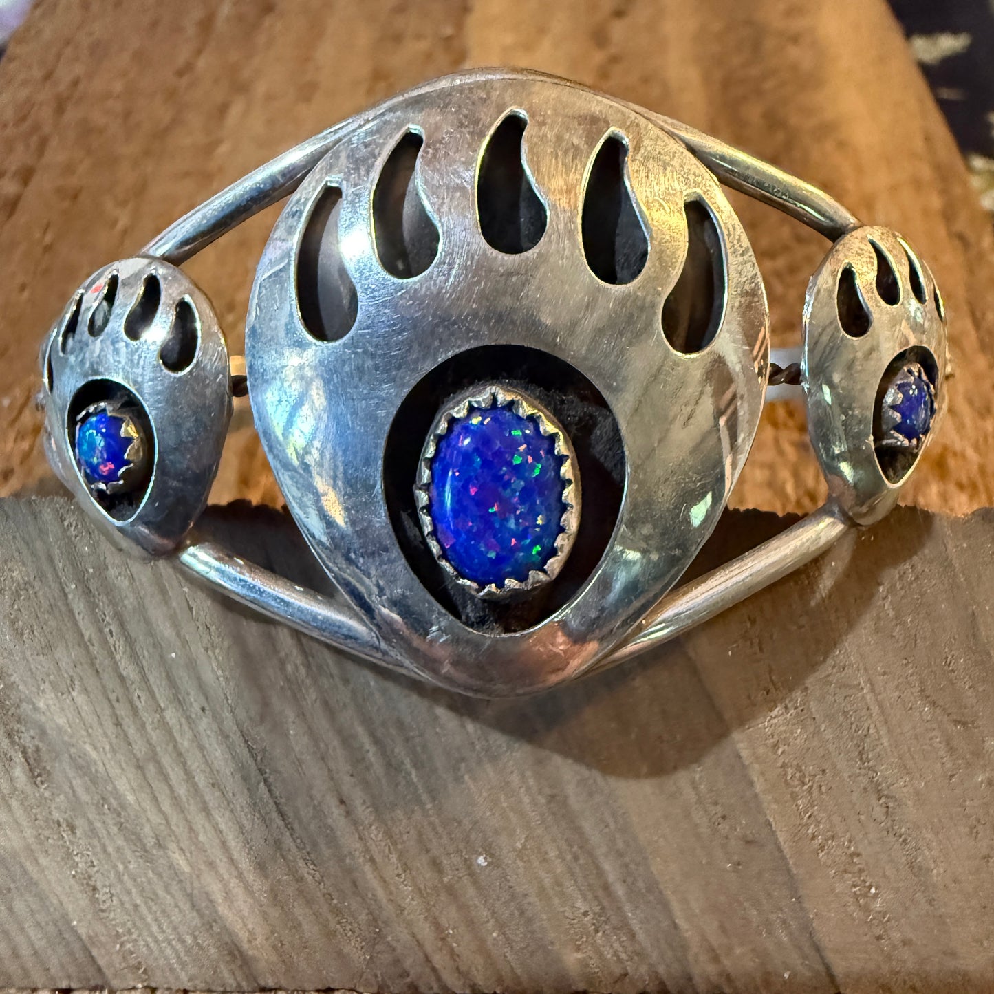 Navajo Style Bear Claw Wide Cuff Flexible Bangle Bracelet Sterling Silver