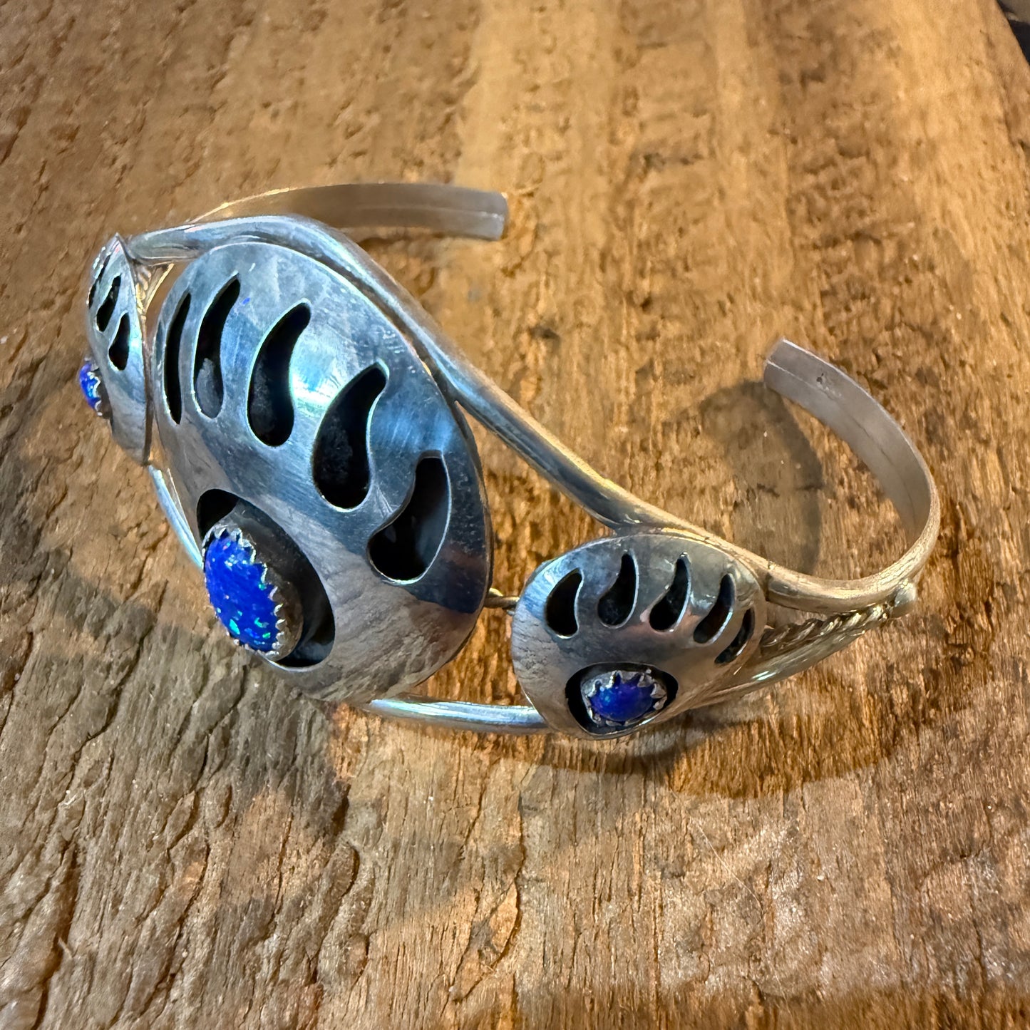 Navajo Style Bear Claw Wide Cuff Flexible Bangle Bracelet Sterling Silver