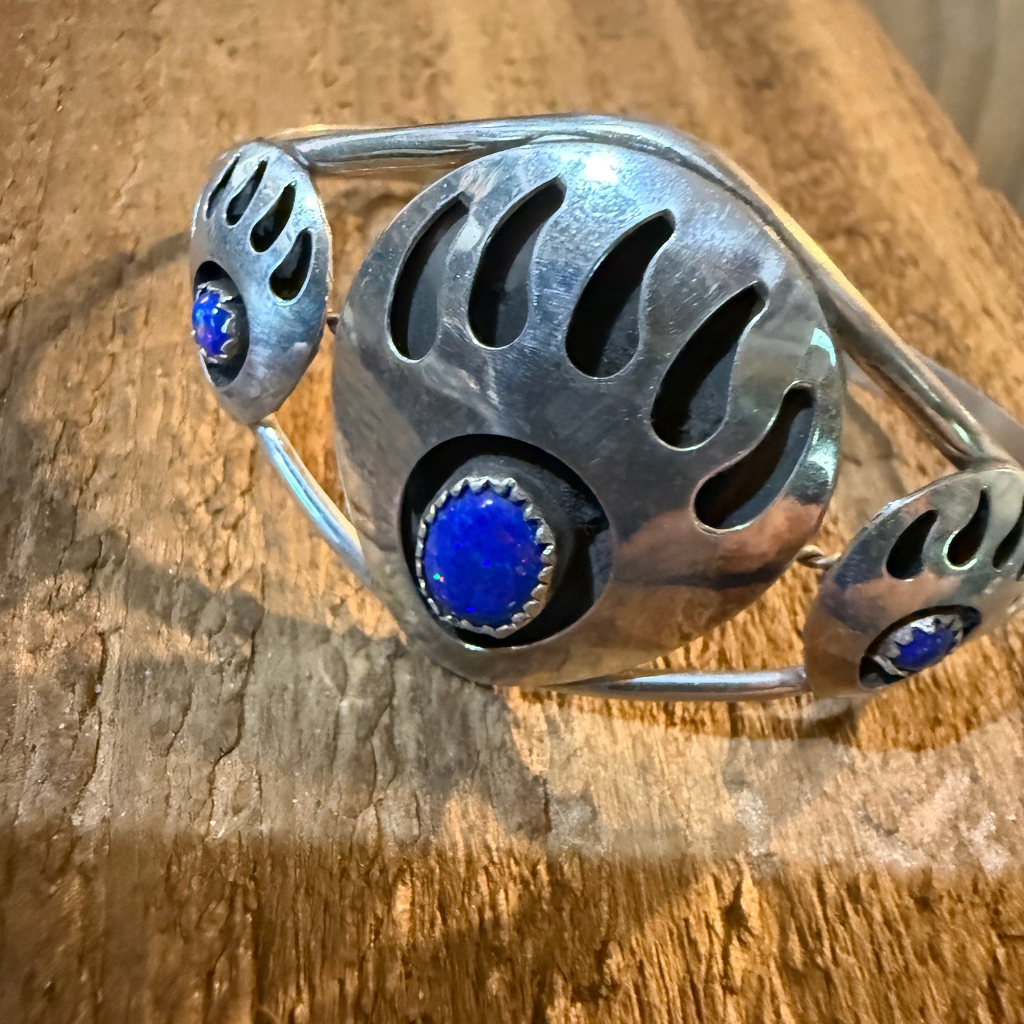 Navajo Style Bear Claw Wide Cuff Flexible Bangle Bracelet Sterling Silver