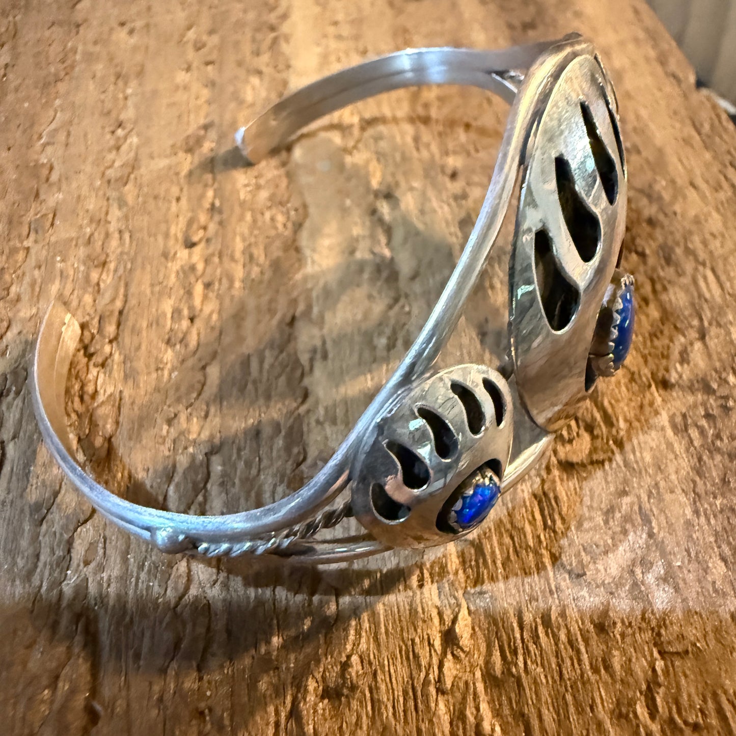 Navajo Style Bear Claw Wide Cuff Flexible Bangle Bracelet Sterling Silver