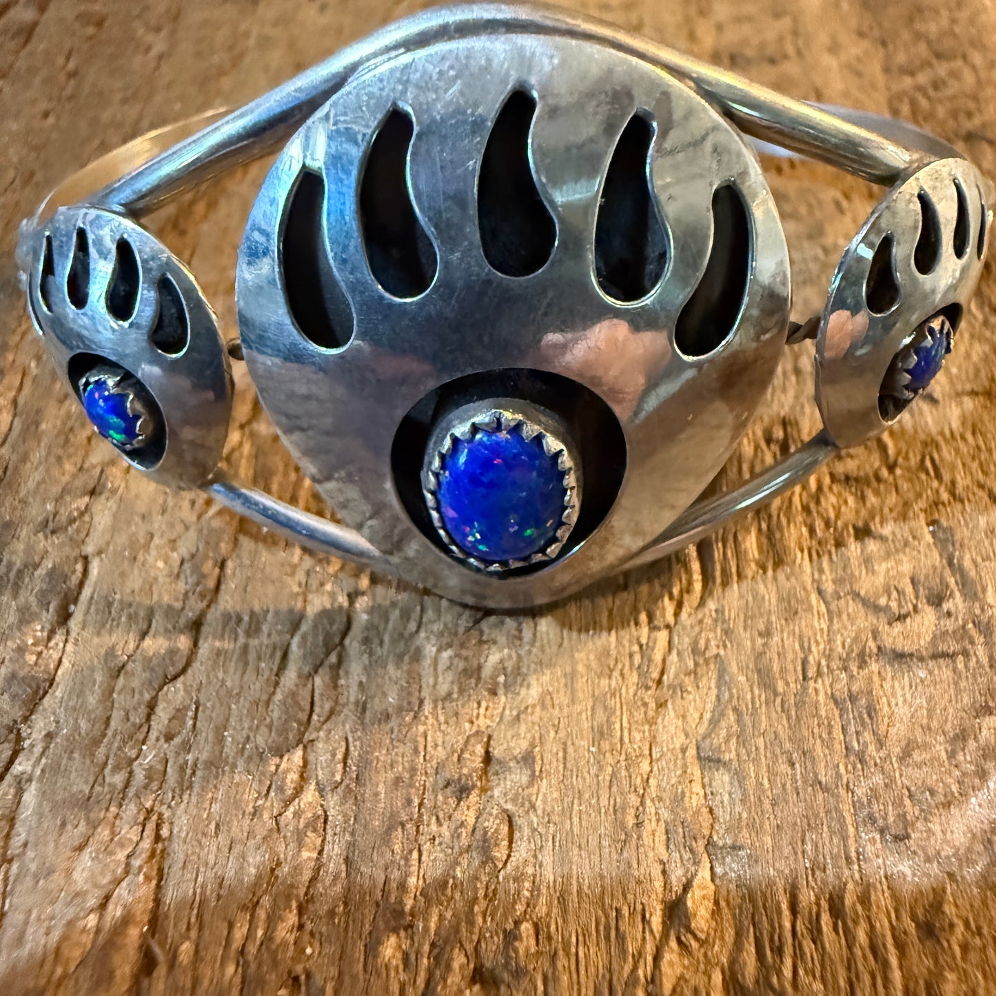 Navajo Style Bear Claw Wide Cuff Flexible Bangle Bracelet Sterling Silver