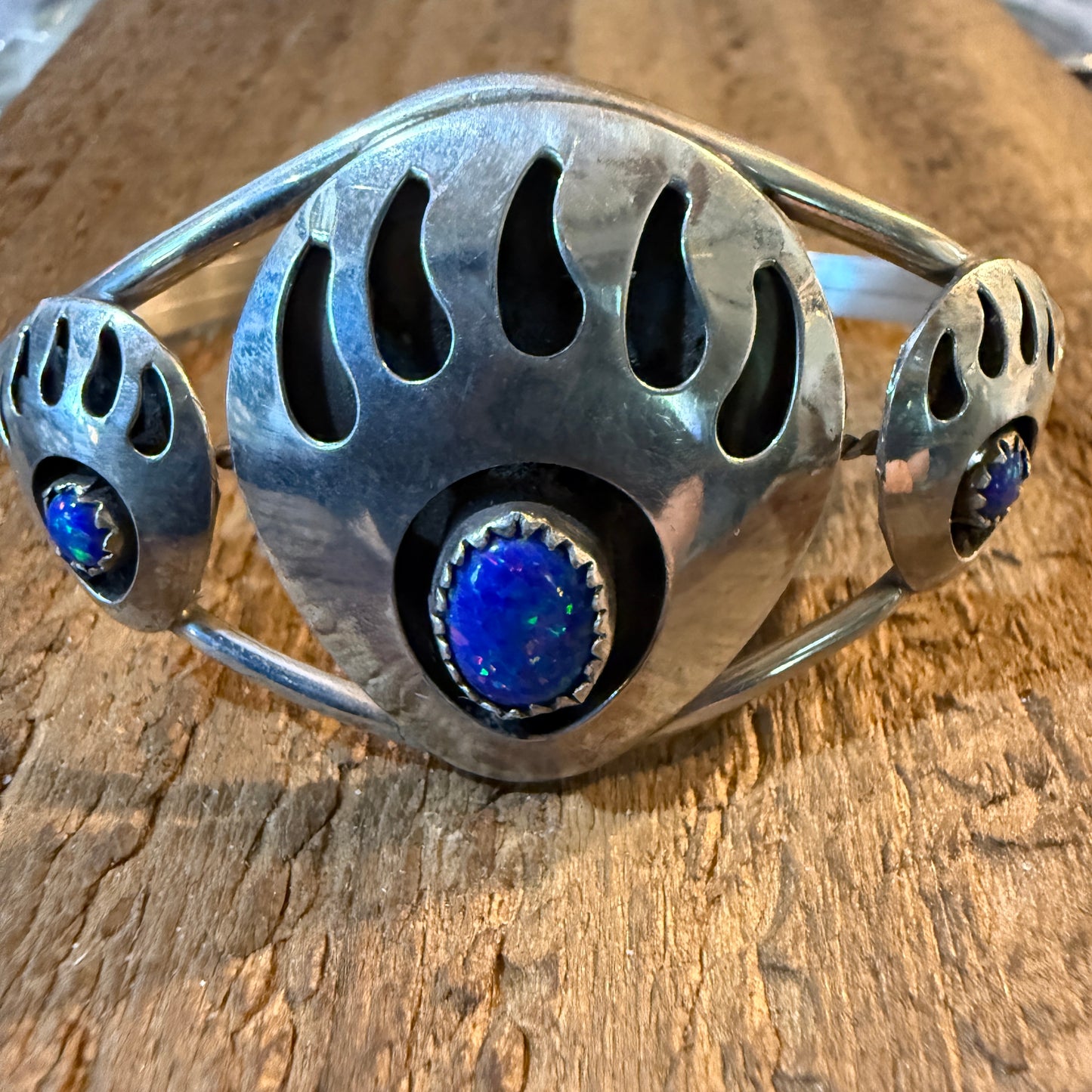 Navajo Style Bear Claw Wide Cuff Flexible Bangle Bracelet Sterling Silver
