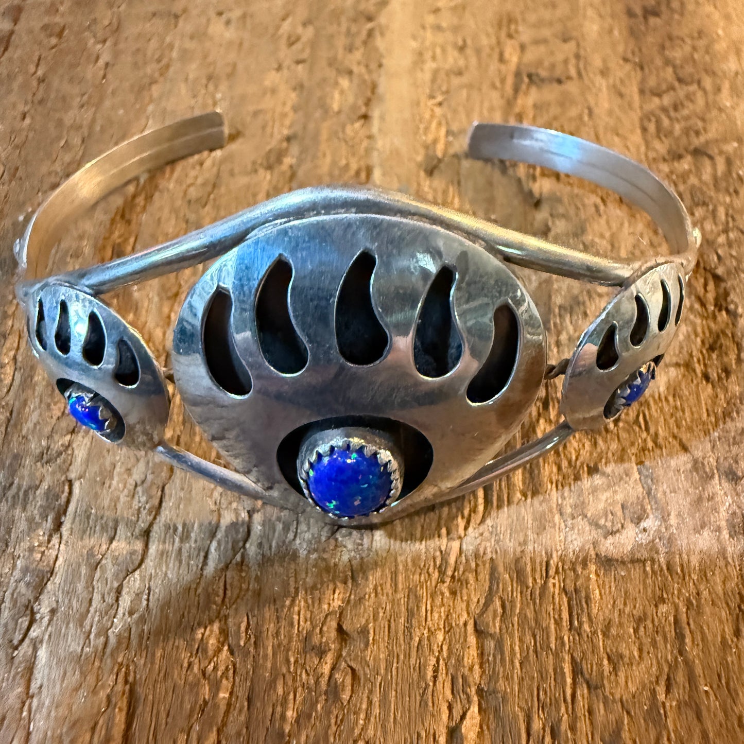 Navajo Style Bear Claw Wide Cuff Flexible Bangle Bracelet Sterling Silver