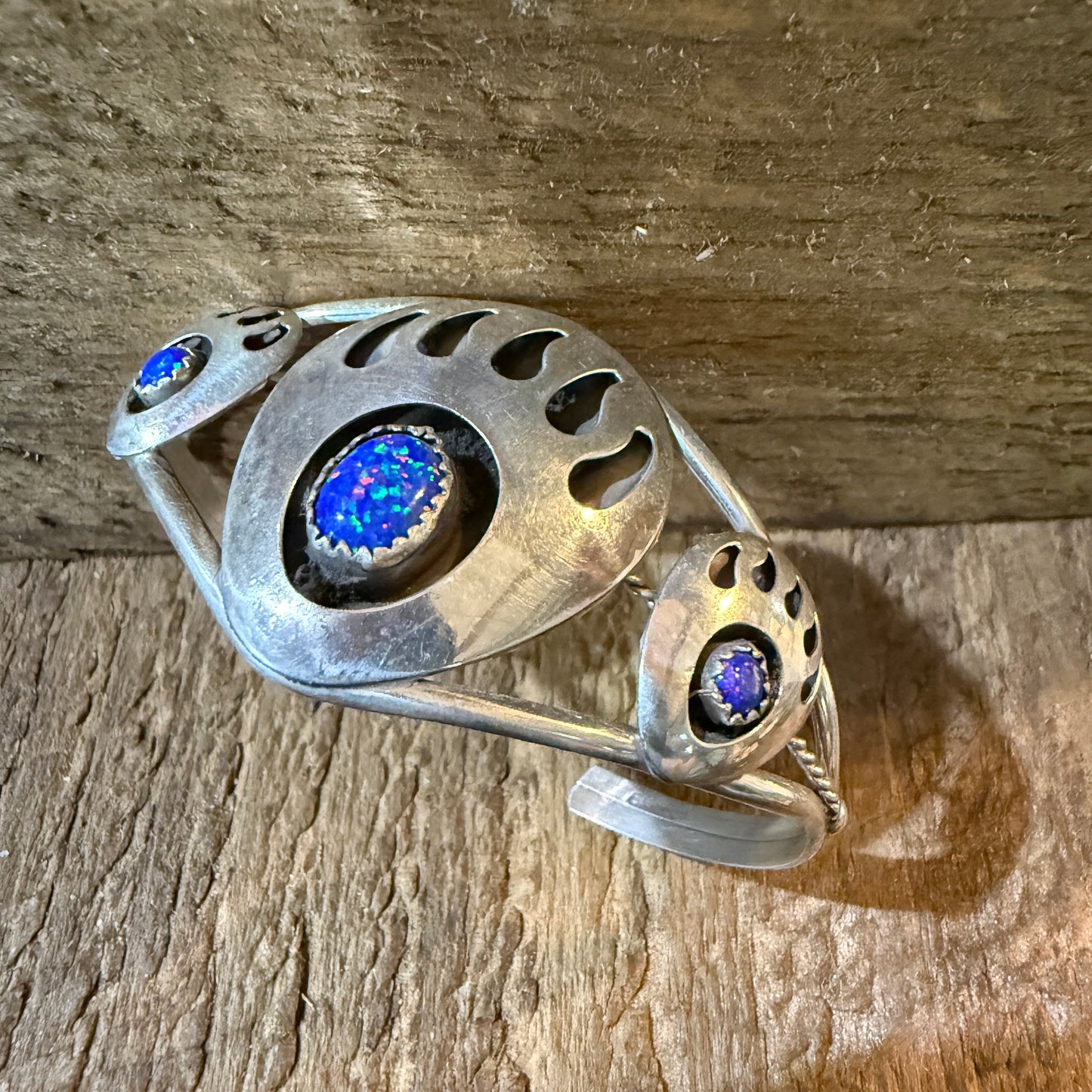 Navajo Style Bear Claw Wide Cuff Flexible Bangle Bracelet Sterling Silver