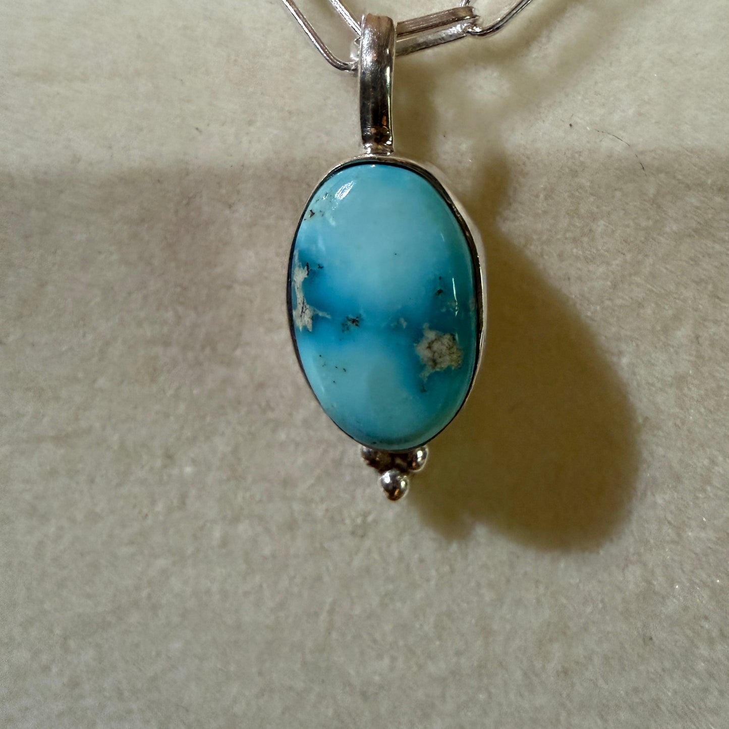 White Water Turquoise Gemstone Necklace 20 Inch Sterling Silver Paper Clip Chain
