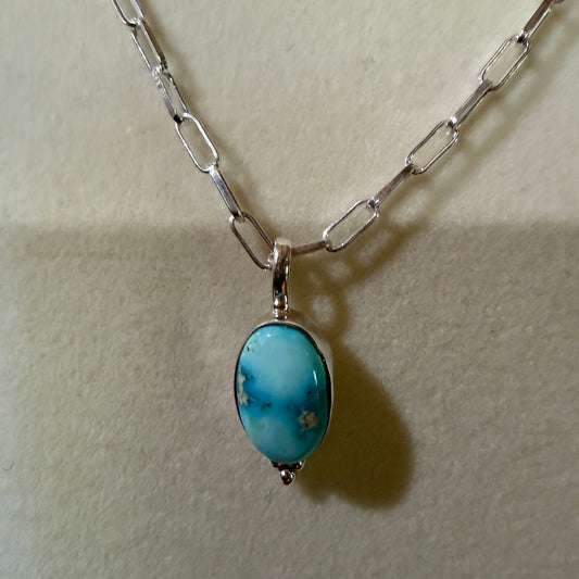 White Water Turquoise Gemstone Necklace 20 Inch Sterling Silver Paper Clip Chain