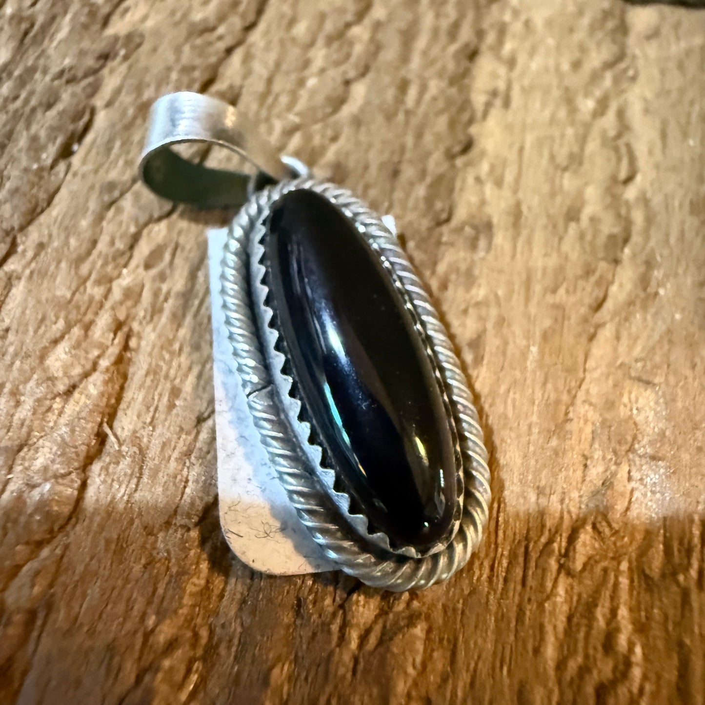 Signed Scott Skeets Black Onyx Pendant In Sterling Silver