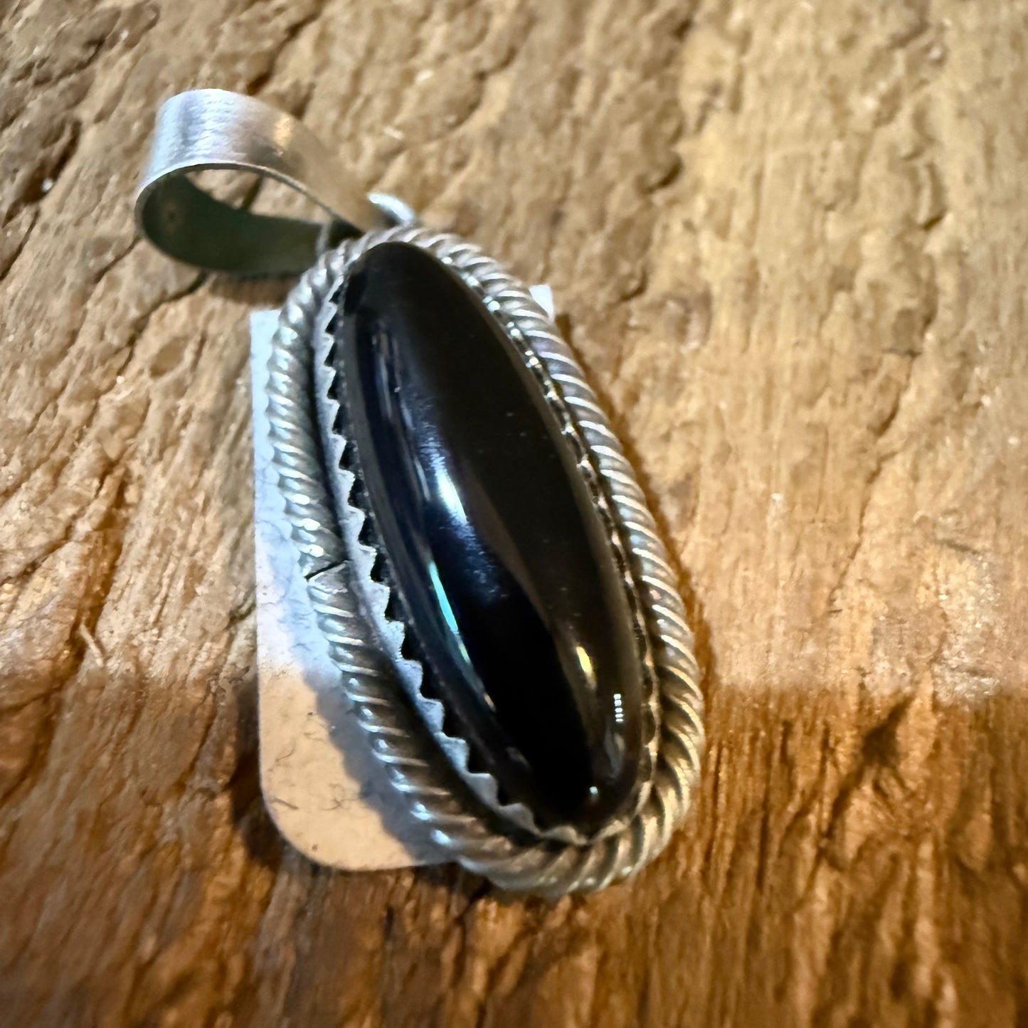 Signed Scott Skeets Black Onyx Pendant In Sterling Silver