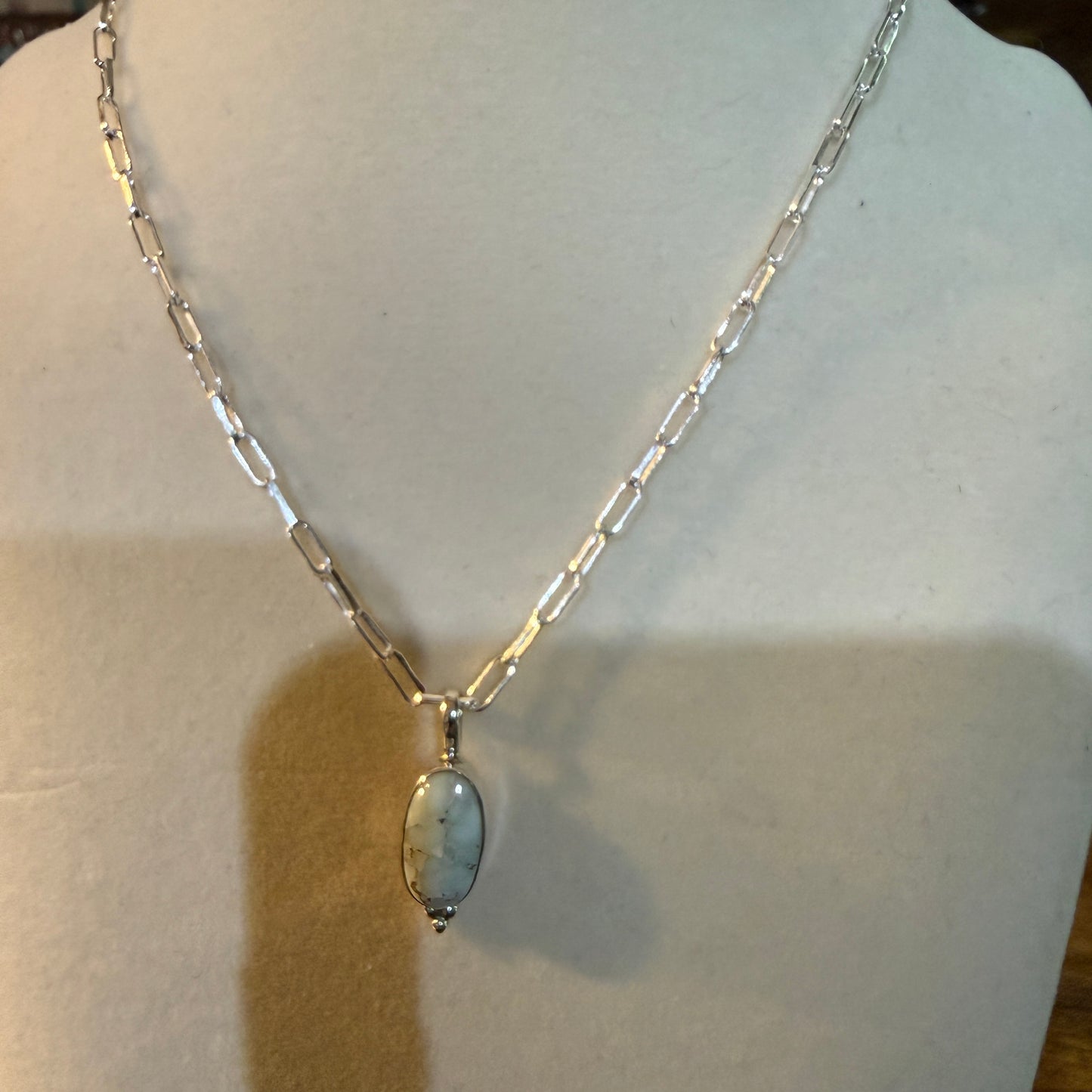 Paloma Turquoise Gemstone Necklace 20 Inch Paperclip Chain Sterling Silver