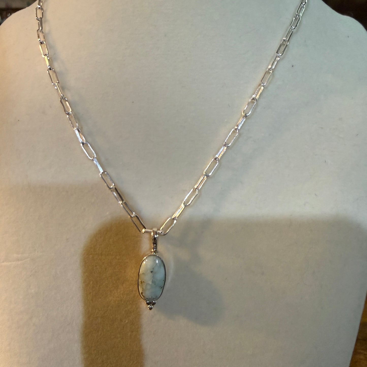 Paloma Turquoise Gemstone Necklace 20 Inch Paperclip Chain Sterling Silver