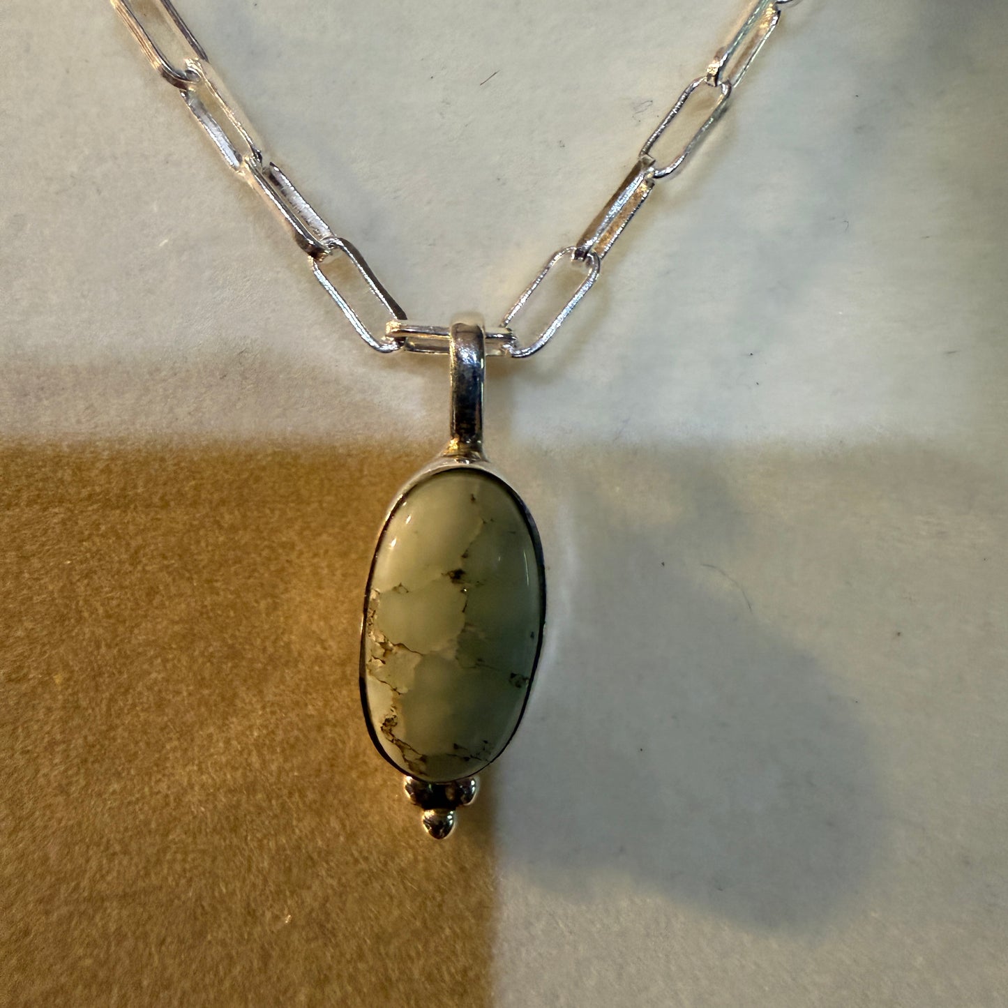 Paloma Turquoise Gemstone Necklace 20 Inch Paperclip Chain Sterling Silver