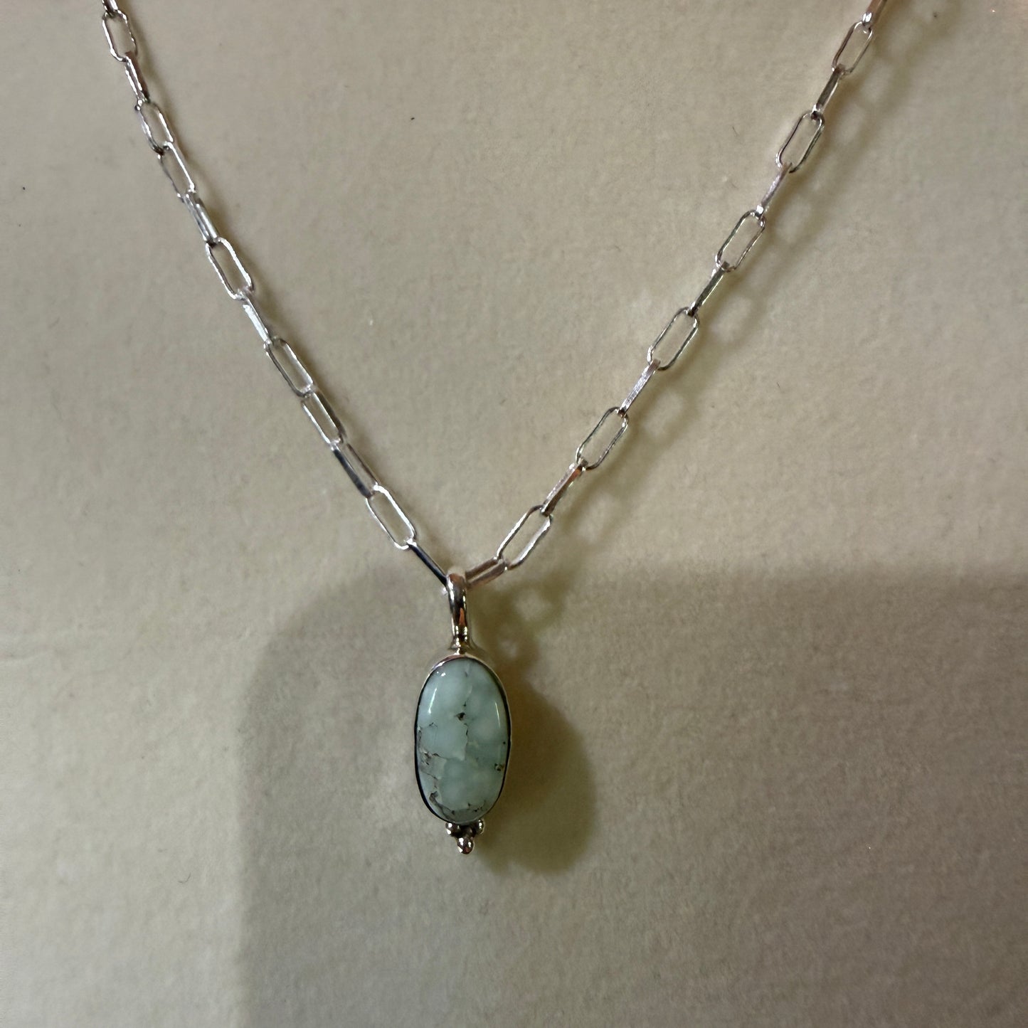 Paloma Turquoise Gemstone Necklace 20 Inch Paperclip Chain Sterling Silver