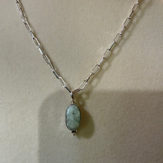 Paloma Turquoise Gemstone Necklace 20 Inch Paperclip Chain Sterling Silver
