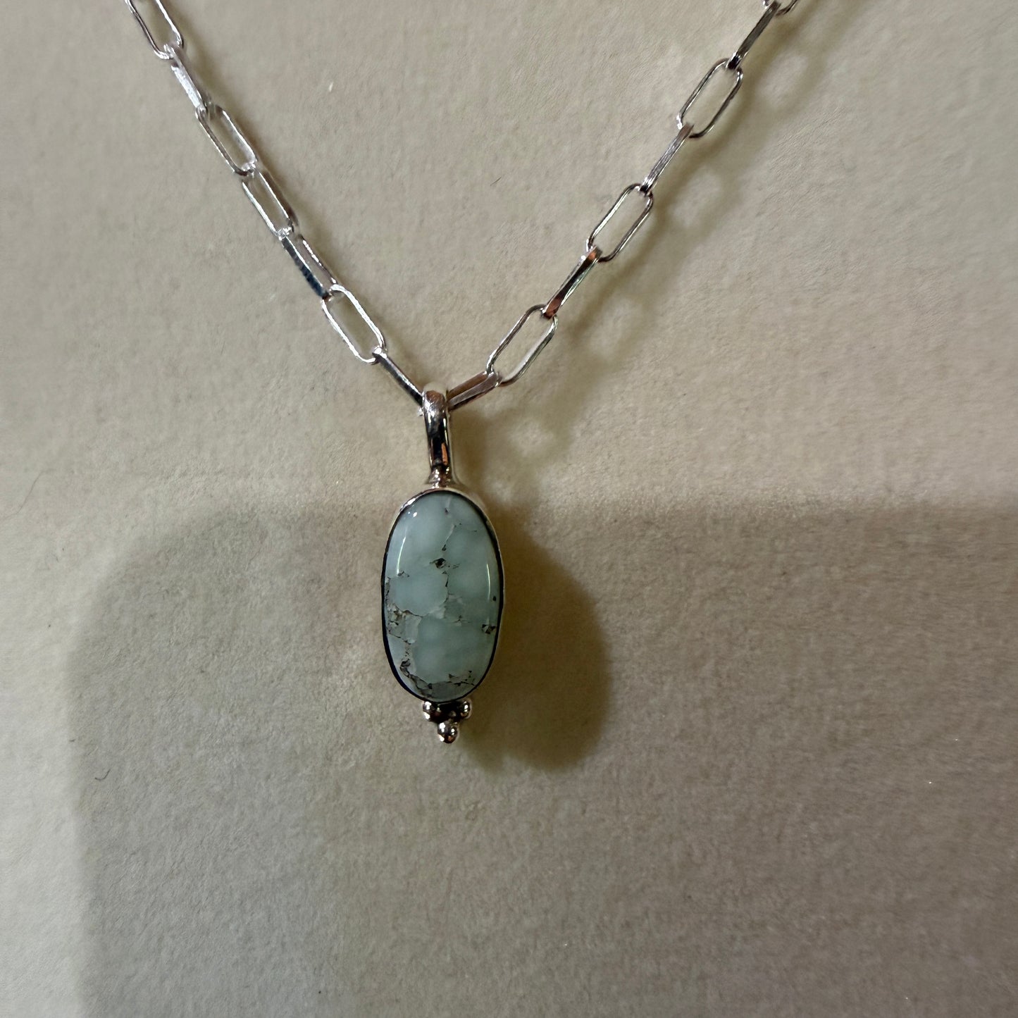 Paloma Turquoise Gemstone Necklace 20 Inch Paperclip Chain Sterling Silver