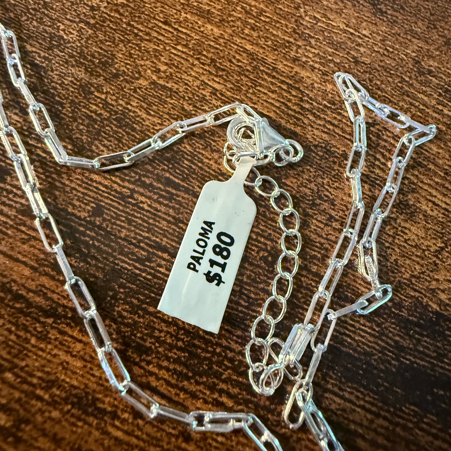 Paloma Turquoise Gemstone Necklace 20 Inch Paperclip Chain Sterling Silver