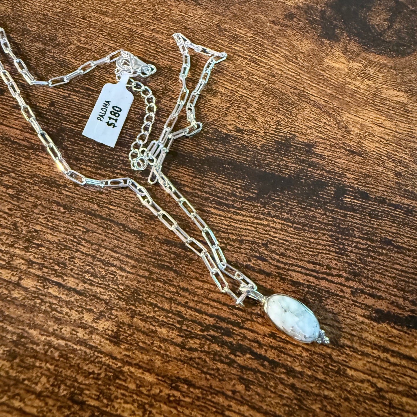 Paloma Turquoise Gemstone Necklace 20 Inch Paperclip Chain Sterling Silver
