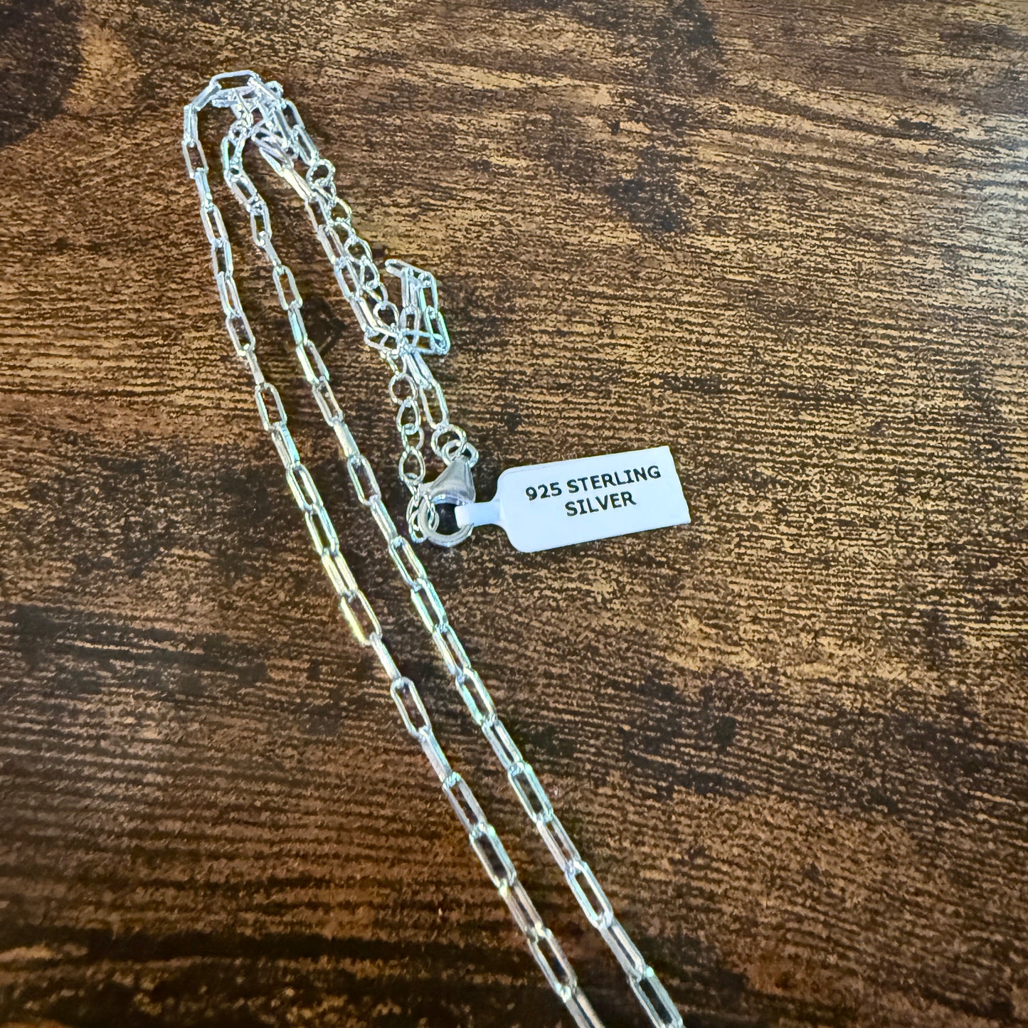 Pilot Mountain Turquoise Gemstone Necklace on 20 Inch Sterling Silver Paper Clip Chain