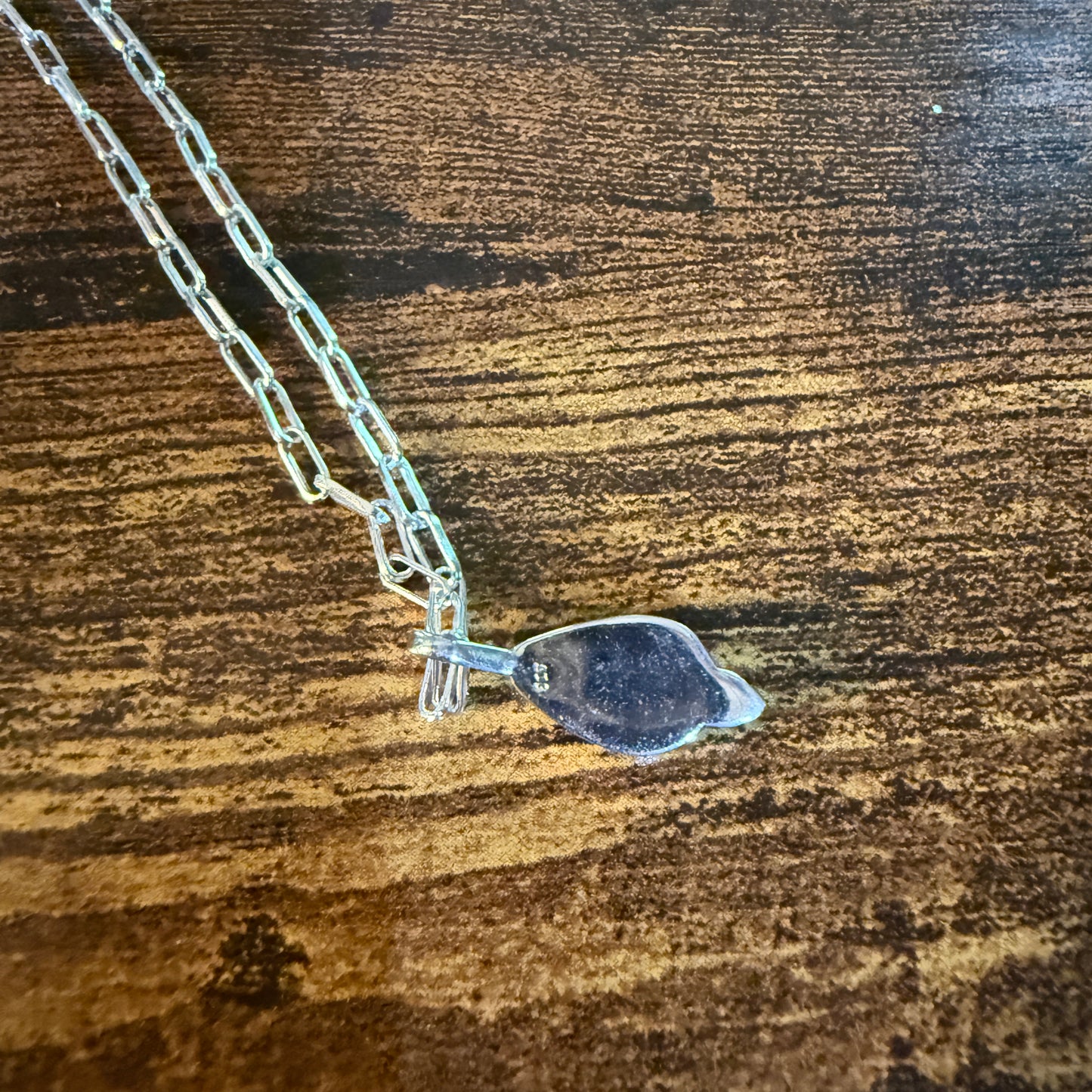 Pilot Mountain Turquoise Gemstone Necklace on 20 Inch Sterling Silver Paper Clip Chain