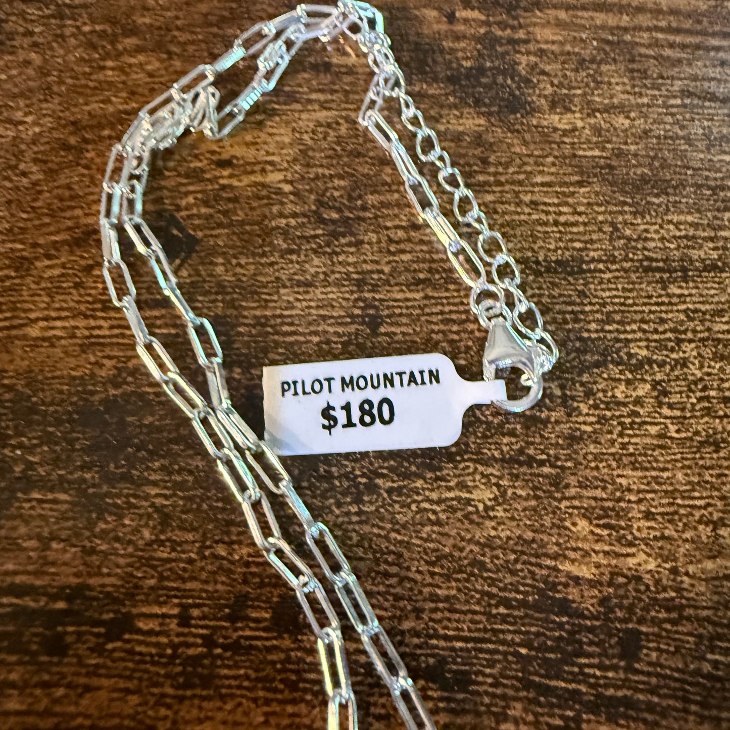 Pilot Mountain Turquoise Gemstone Necklace on 20 Inch Sterling Silver Paper Clip Chain