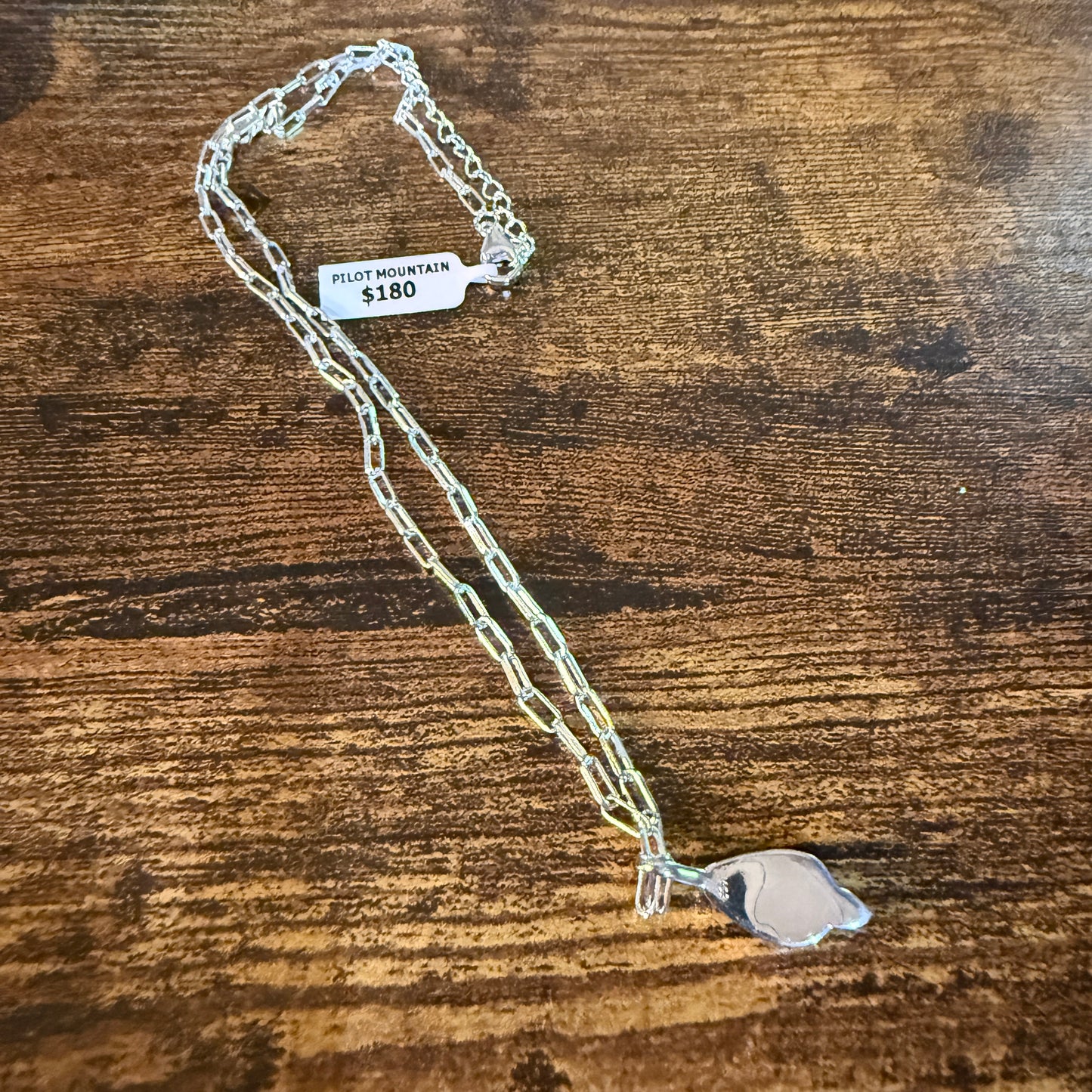 Pilot Mountain Turquoise Gemstone Necklace on 20 Inch Sterling Silver Paper Clip Chain