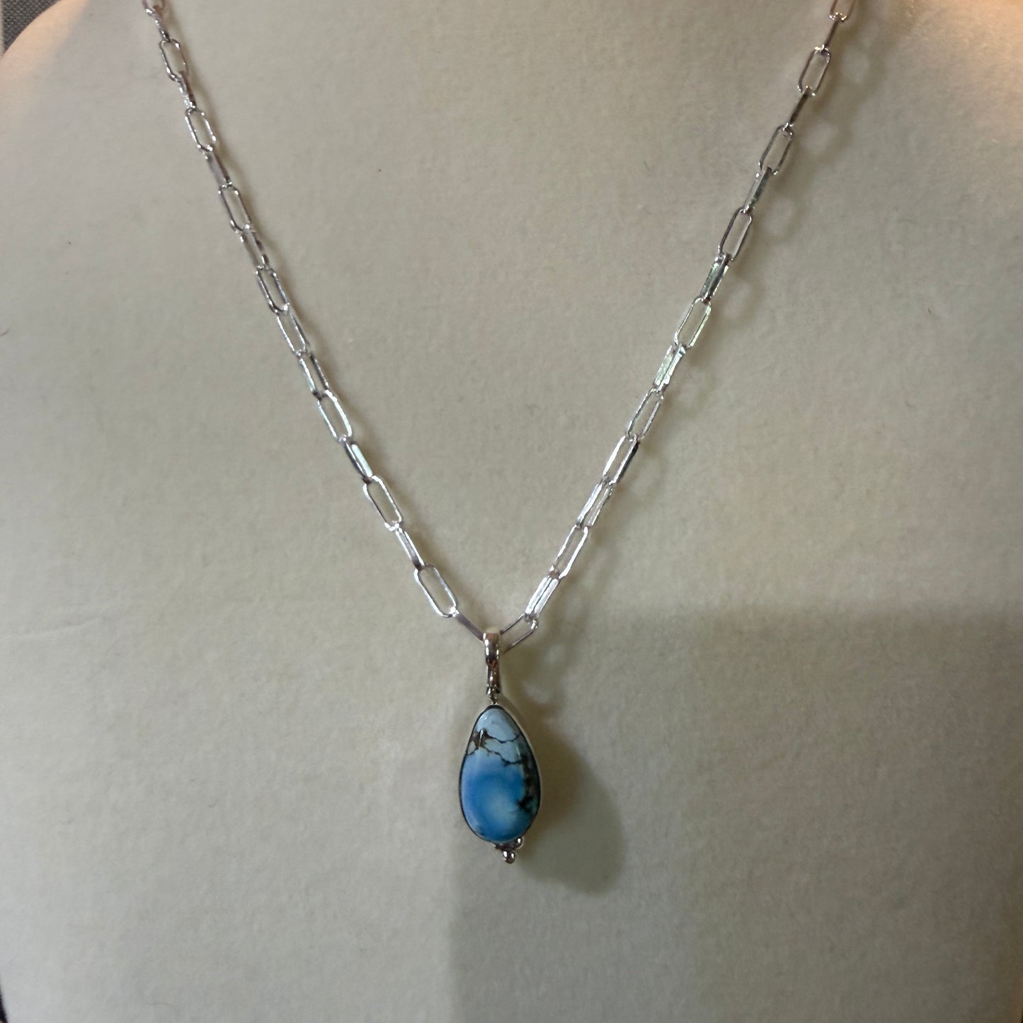 Golden Hills Turquoise Gemstone Necklace Sterling Silver Paperclip Chain 20in