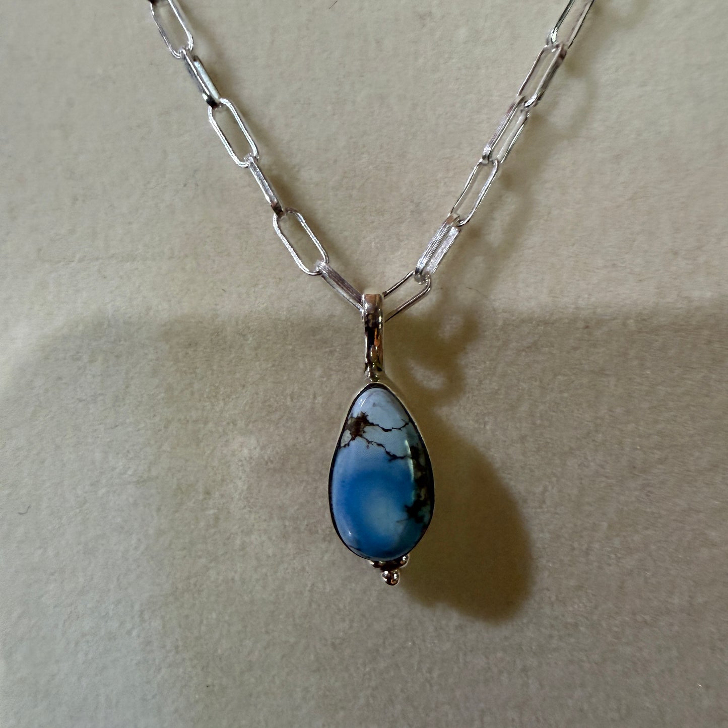 Golden Hills Turquoise Gemstone Necklace Sterling Silver Paperclip Chain 20in